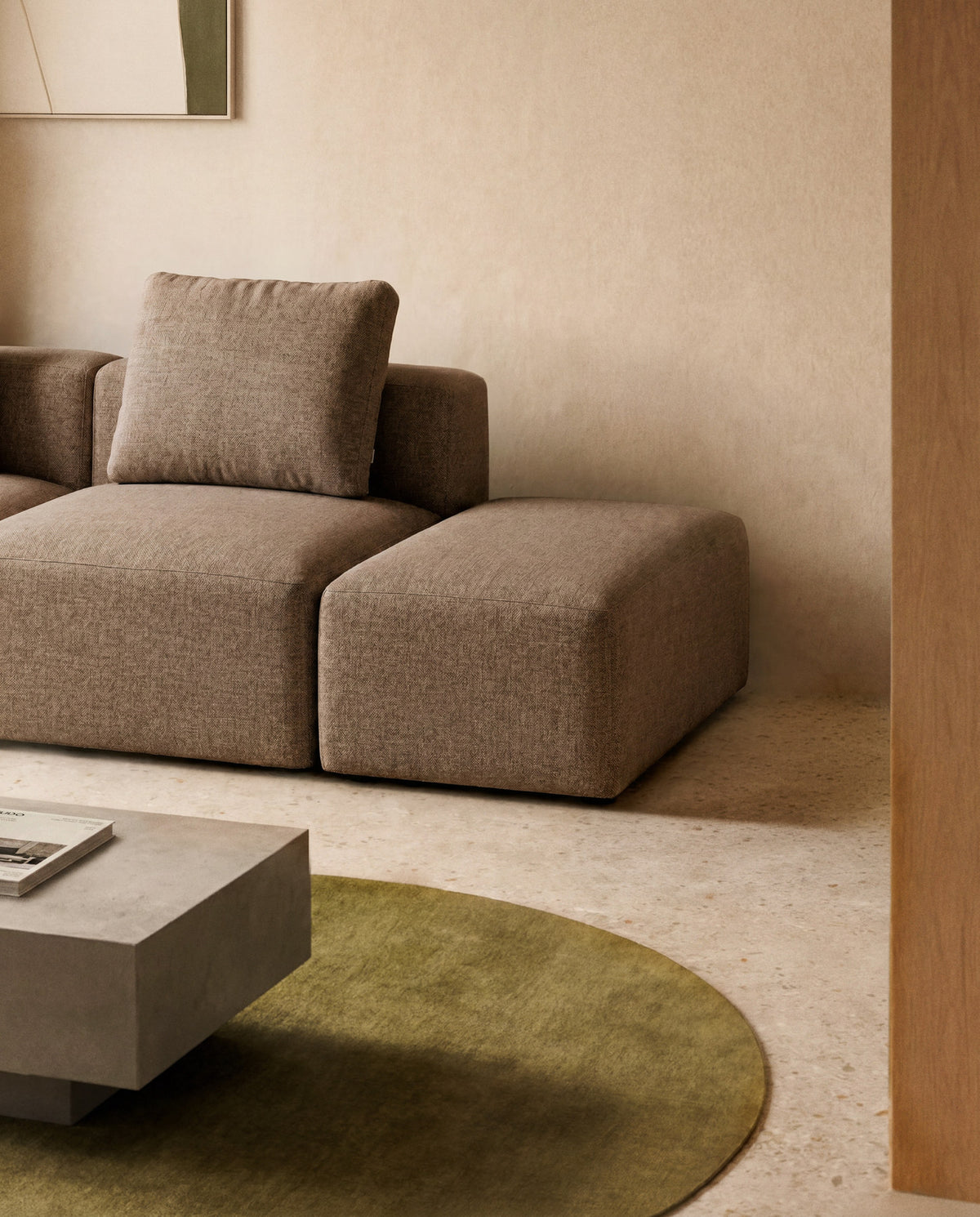 Pouf-Randmodul Blok in brauner Chenille, 60 x 104 cm, FSC Mix Credit in Taupe präsentiert im Onlineshop von KAQTU Design AG. Pouf ist von Kave Home