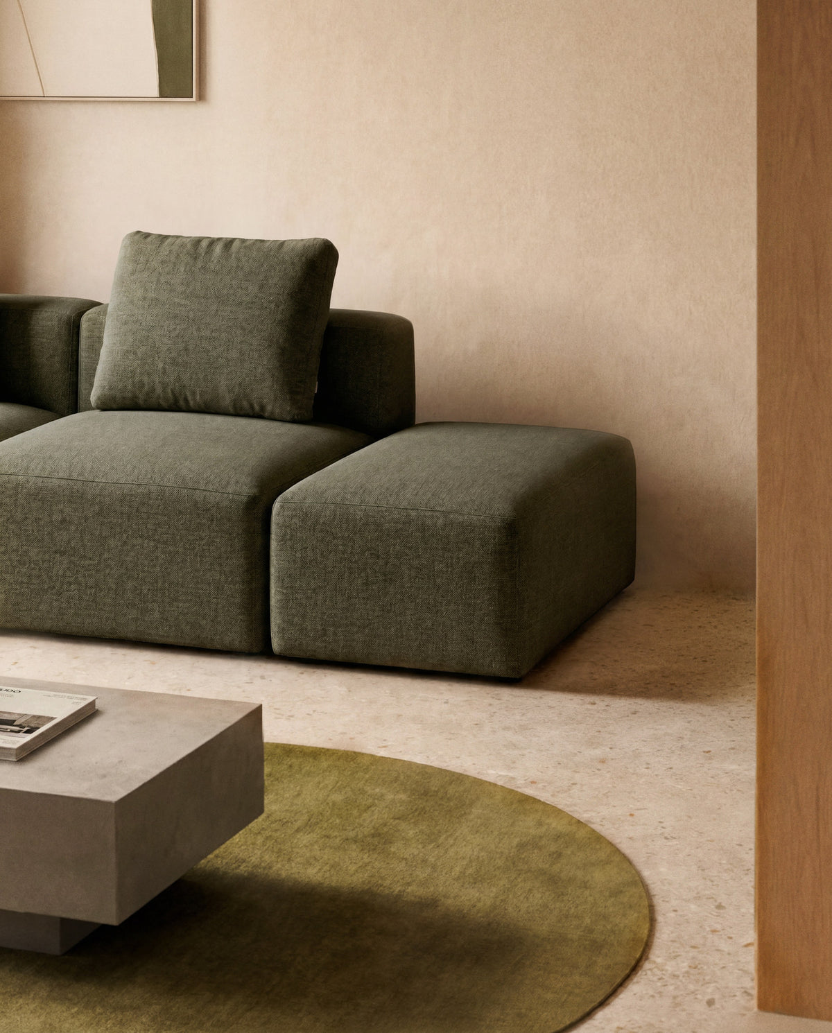 Pouf-Randmodul Blok in grüner Chenille, 60 x 104 cm, FSC Mix Credit in Grün präsentiert im Onlineshop von KAQTU Design AG. Pouf ist von Kave Home