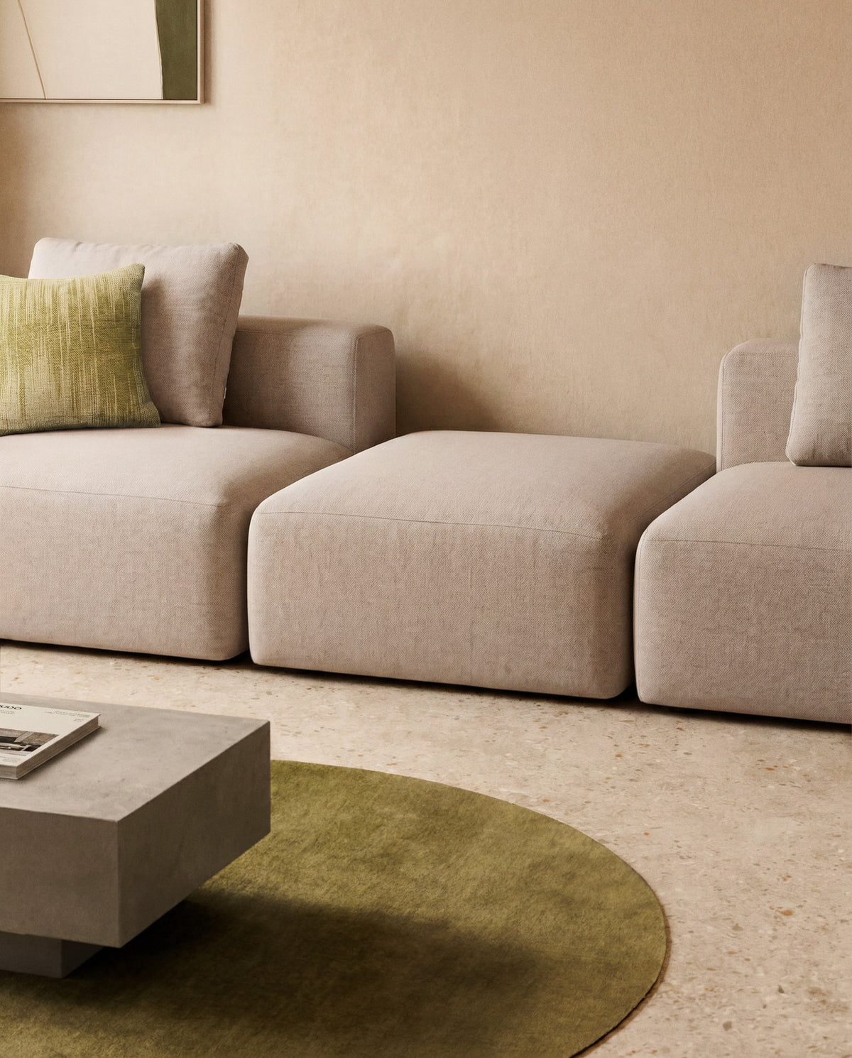 Pouf-Randmodul Blok in beiger Chenille, 90 x 104 cm, FSC Mix Credit in Beige präsentiert im Onlineshop von KAQTU Design AG. Pouf ist von Kave Home