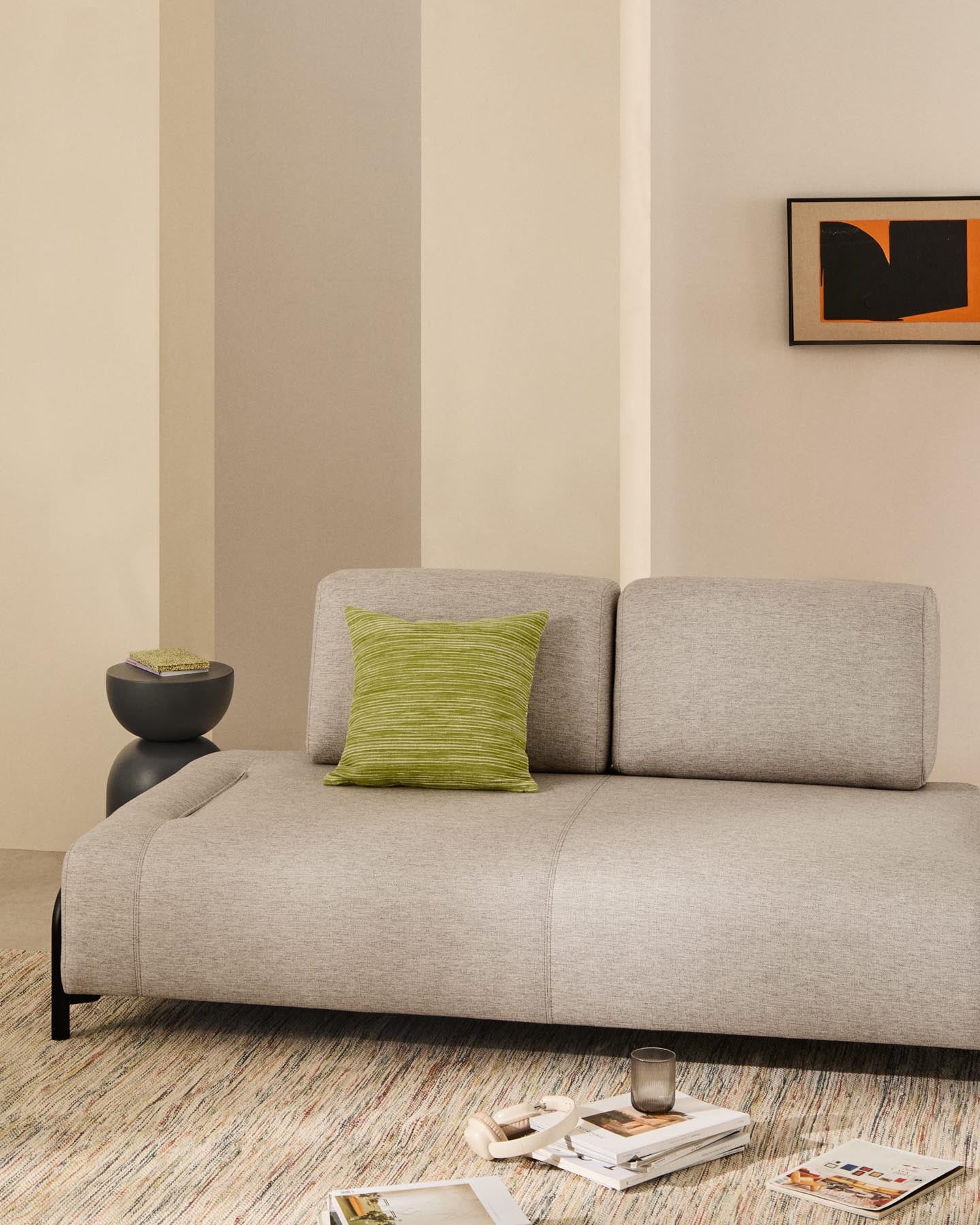 2-Sitzer-Modul Compo in Graubeige mit schwarzem Metallgestell 200 cm FSC Mix Credit in Beige präsentiert im Onlineshop von KAQTU Design AG. 2er Sofa ist von Kave Home