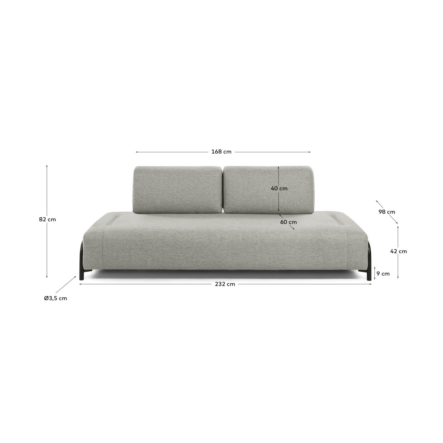 Elegantes 3-Sitzer Sofa in Beige-Grau, 232 cm, mit robustem Stoffbezug und flexiblem, modularem Design.