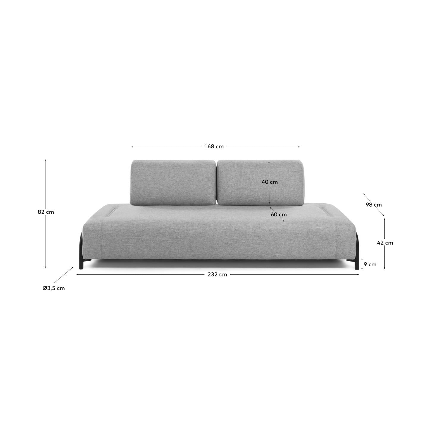 Elegantes, hellgraues 3-Sitzer Sofa von Kave Home, modular und komfortabel, ideal für stilvolle Wohnräume.