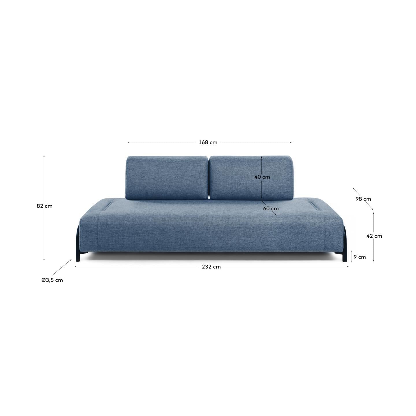 Das Compo 3-Sitzer Modul in elegantem Blau von Kave Home bietet großzügigen Platz, modernen Stil und hohen Komfort für Ihr Wohnzimmer.