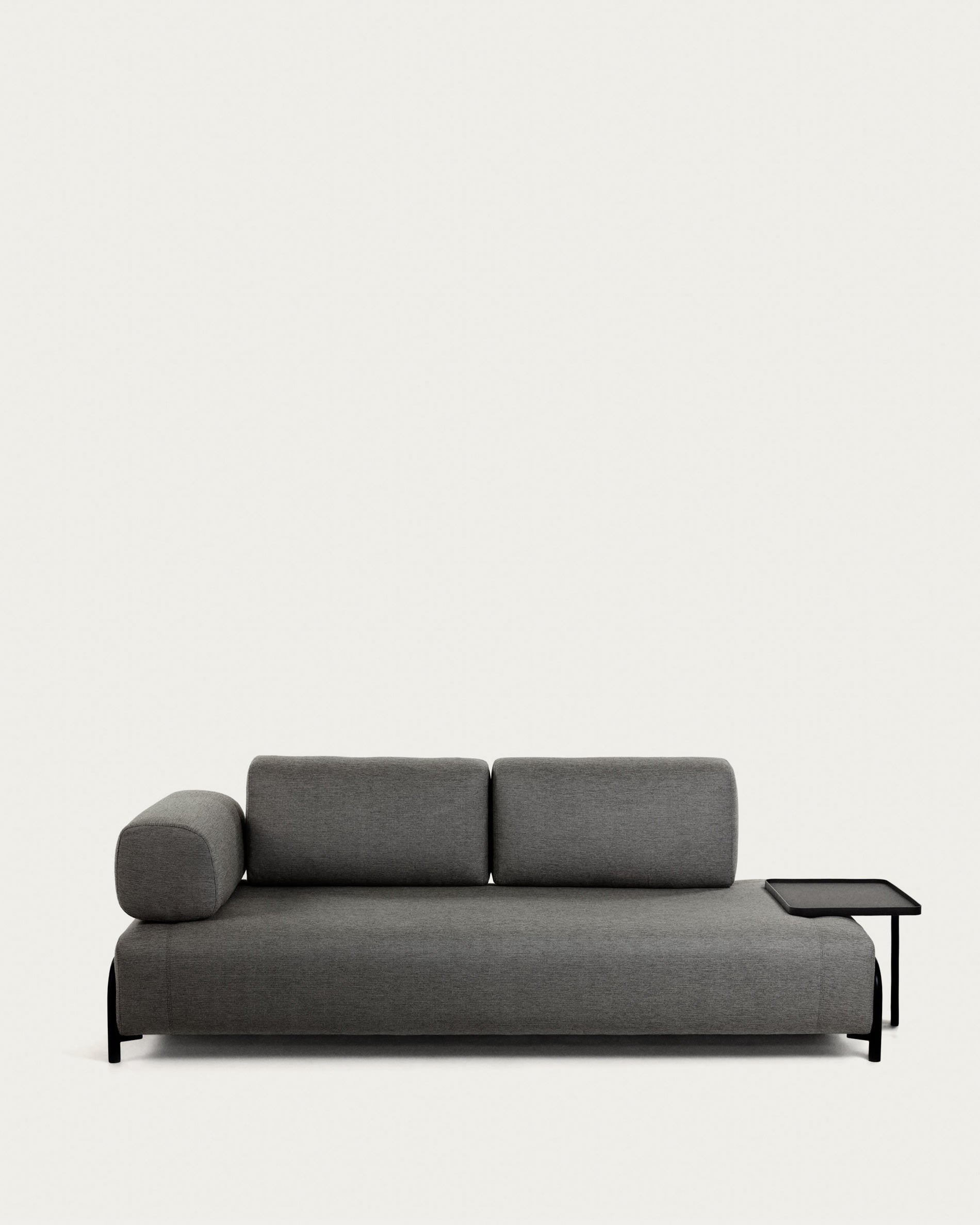 Elegantes Compo 3-Sitzer Sofa in Dunkelgrau mit großem Tablett, 252 cm. Komfort, Stil und Funktionalität für Ihr Wohnzimmer.