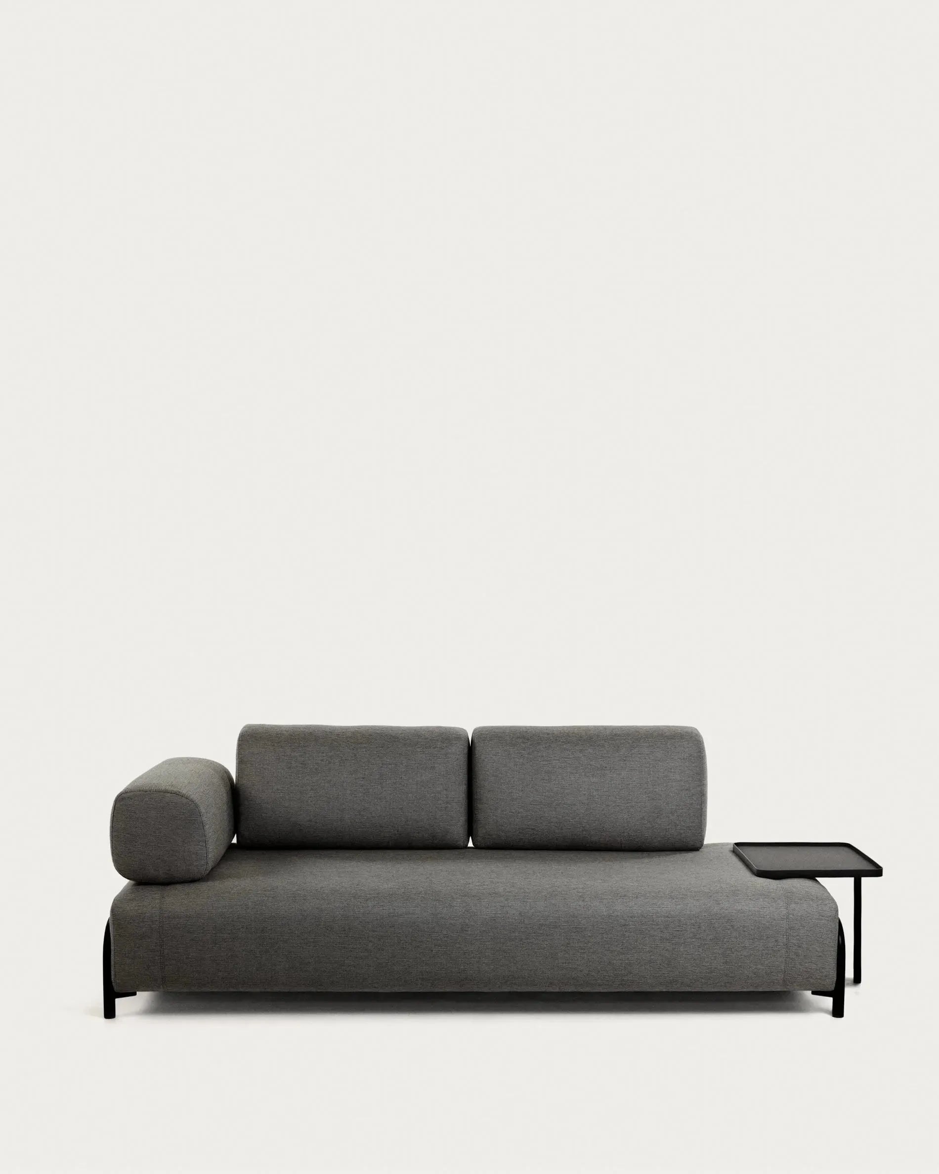 3D-Modell: Dunkelgraues Compo 3-Sitzer Sofa, 252 cm, mit großem Tablett. Elegant und funktional für Ihr Wohnzimmer.