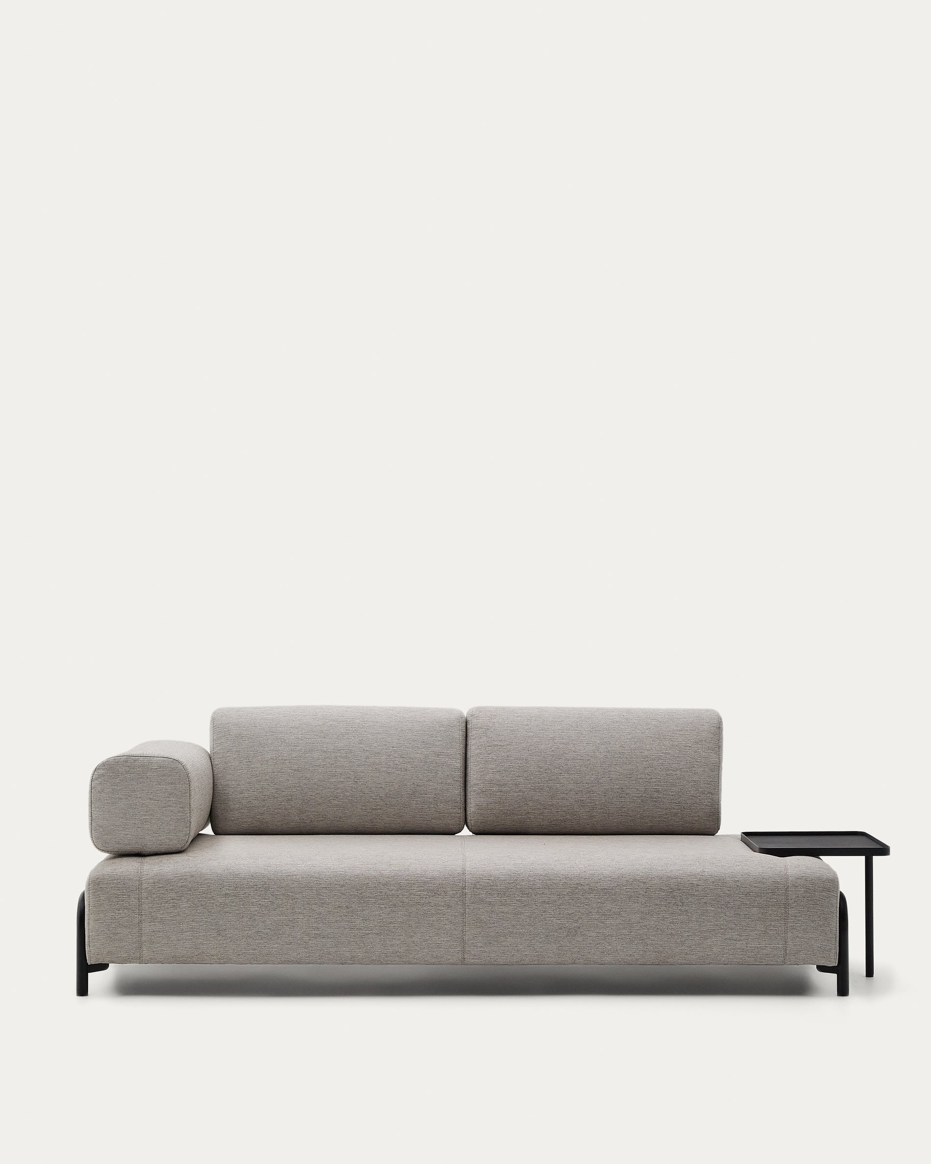 Elegantes Compo 3-Sitzer Sofa in Beige-Grau mit integriertem Tablett, ideal für Komfort und modernes Wohnen.