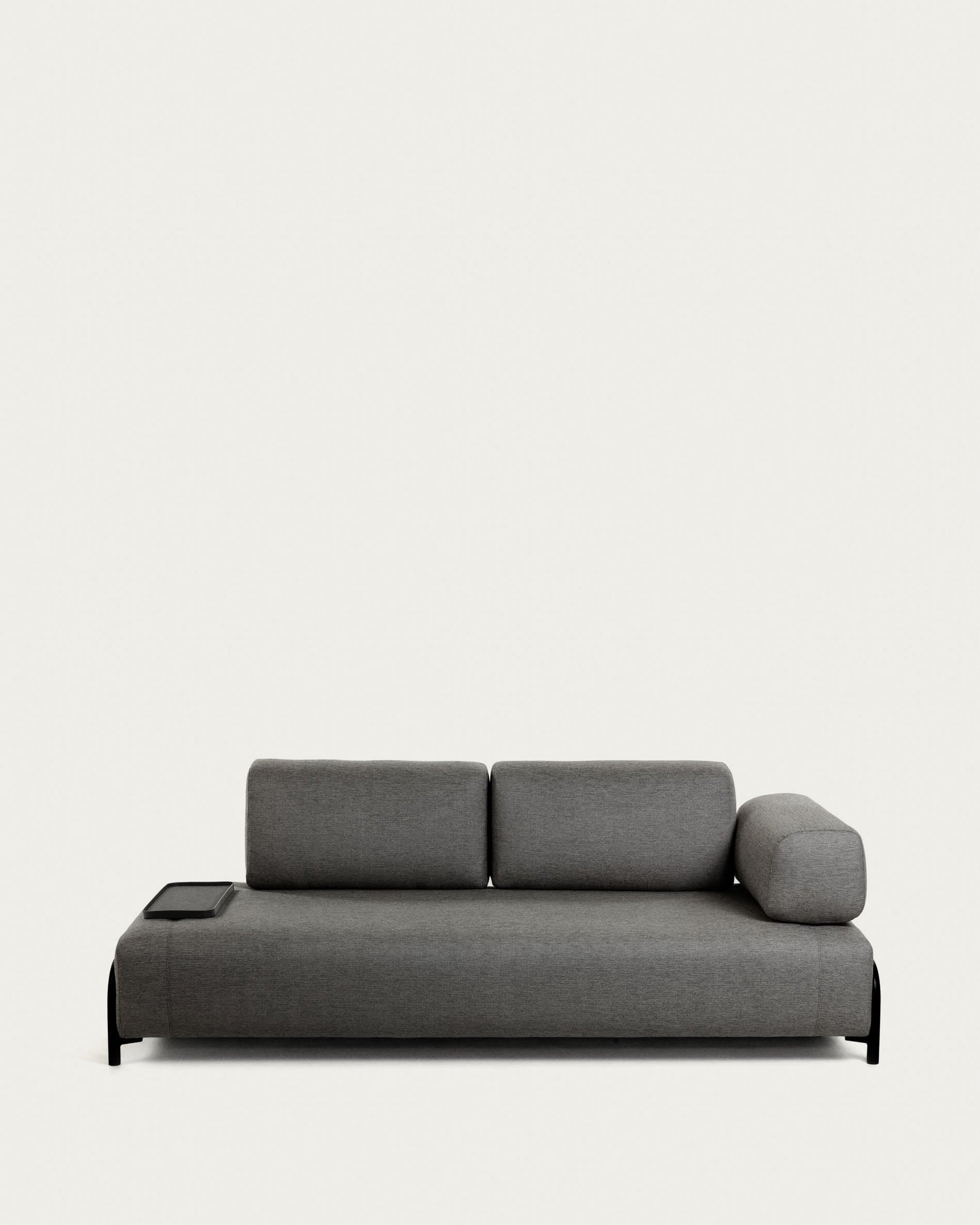 Elegantes Compo 3-Sitzer Sofa in Dunkelgrau mit Tablett, 232 cm breit, komfortabel und vielseitig für modernes Wohnen.