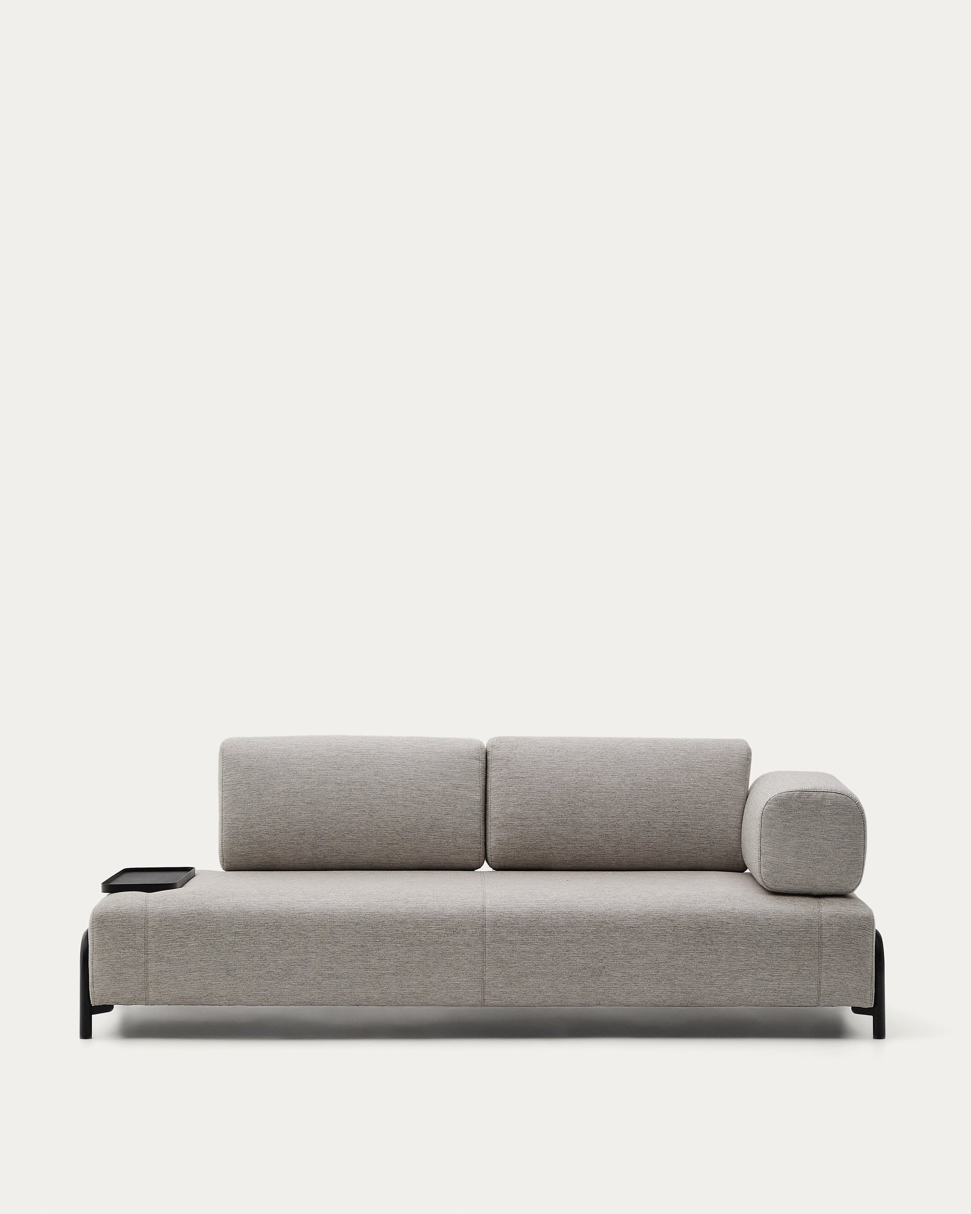 Elegantes Compo 3-Sitzer Sofa in Beige-Grau mit integriertem Tablett, ideal für modernes Wohnen. Komfortabel, stilvoll und robust.