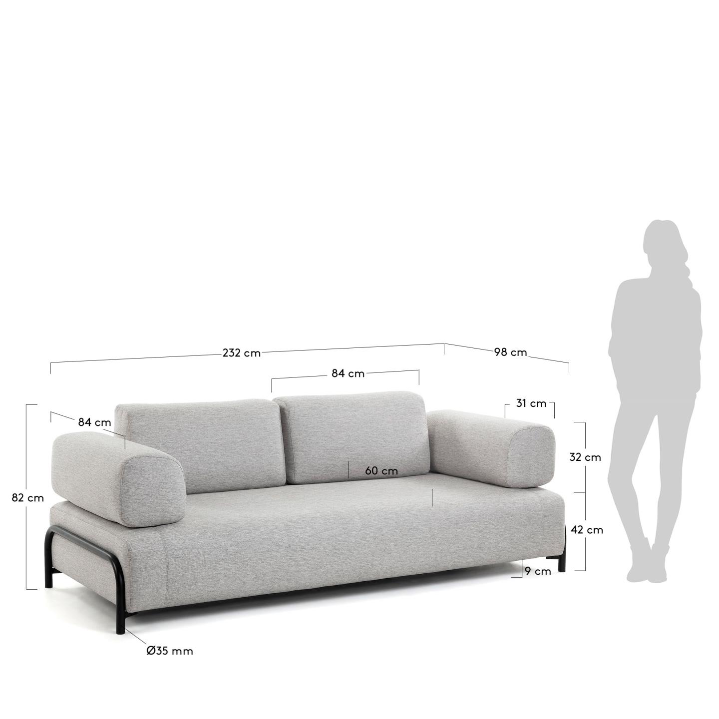 Elegantes 3-Sitzer Sofa in Beige-Grau, 232 cm breit, bietet Komfort und Stil für Ihr Wohnzimmer. Pflegeleicht und vielseitig kombinierbar.