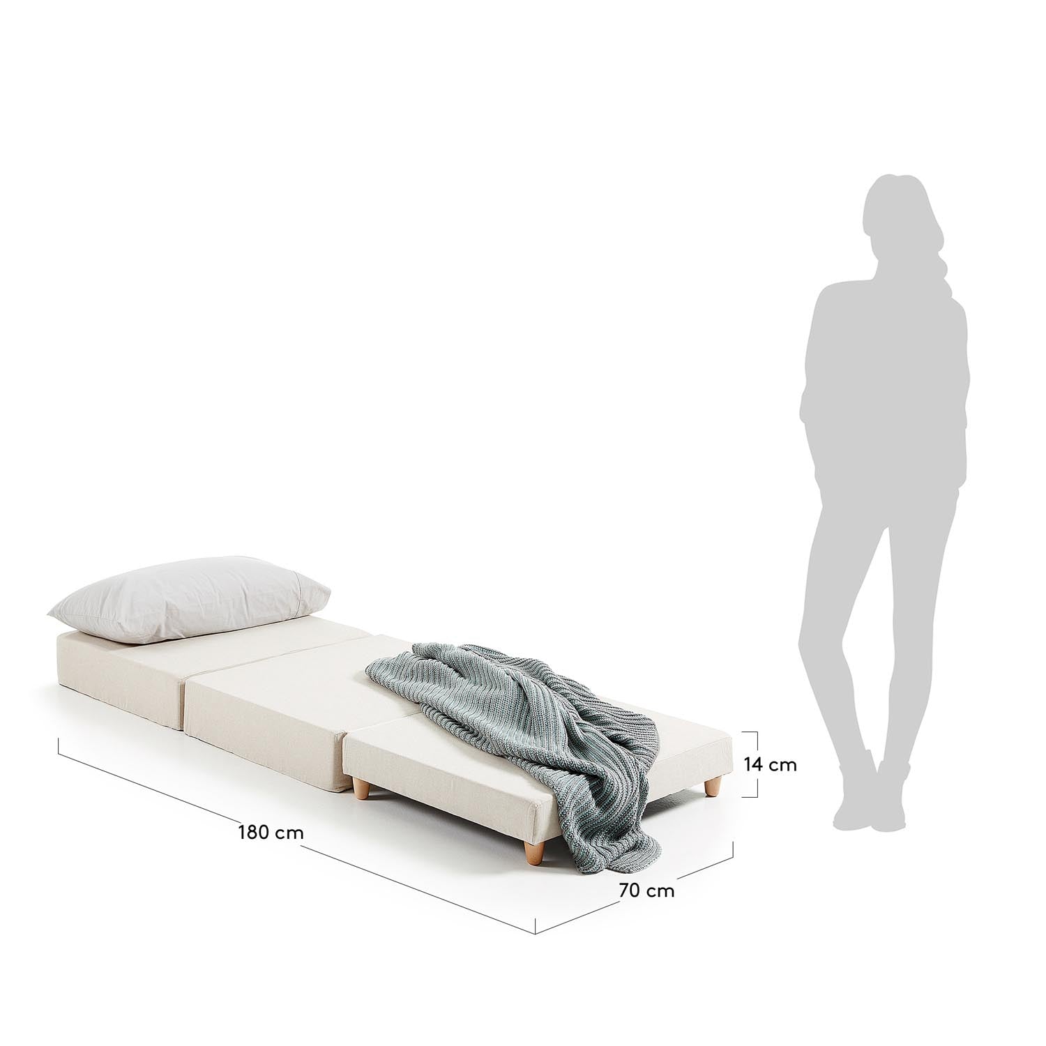 Der Lizzie Pouf in Beige von Kave Home bietet stilvolle Vielseitigkeit. Ideal als Hocker oder Gästebett, vereint er Komfort und elegantes Design.