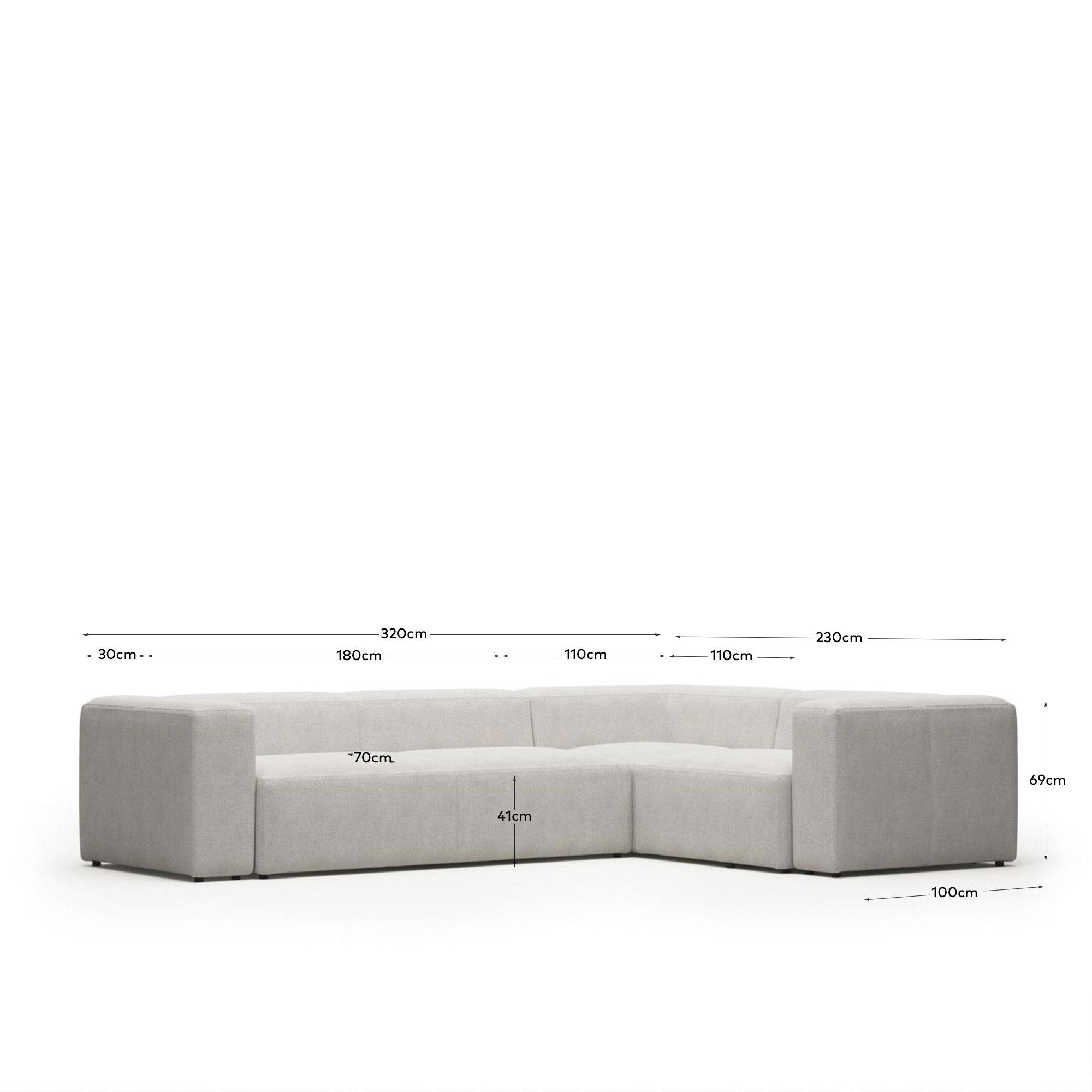 Blok 4-Sitzer Ecksofa in Bouclé weiss 320 x 230 cm / 230 x 320 cm FR in Weiss präsentiert im Onlineshop von KAQTU Design AG. Ecksofa ist von Kave Home