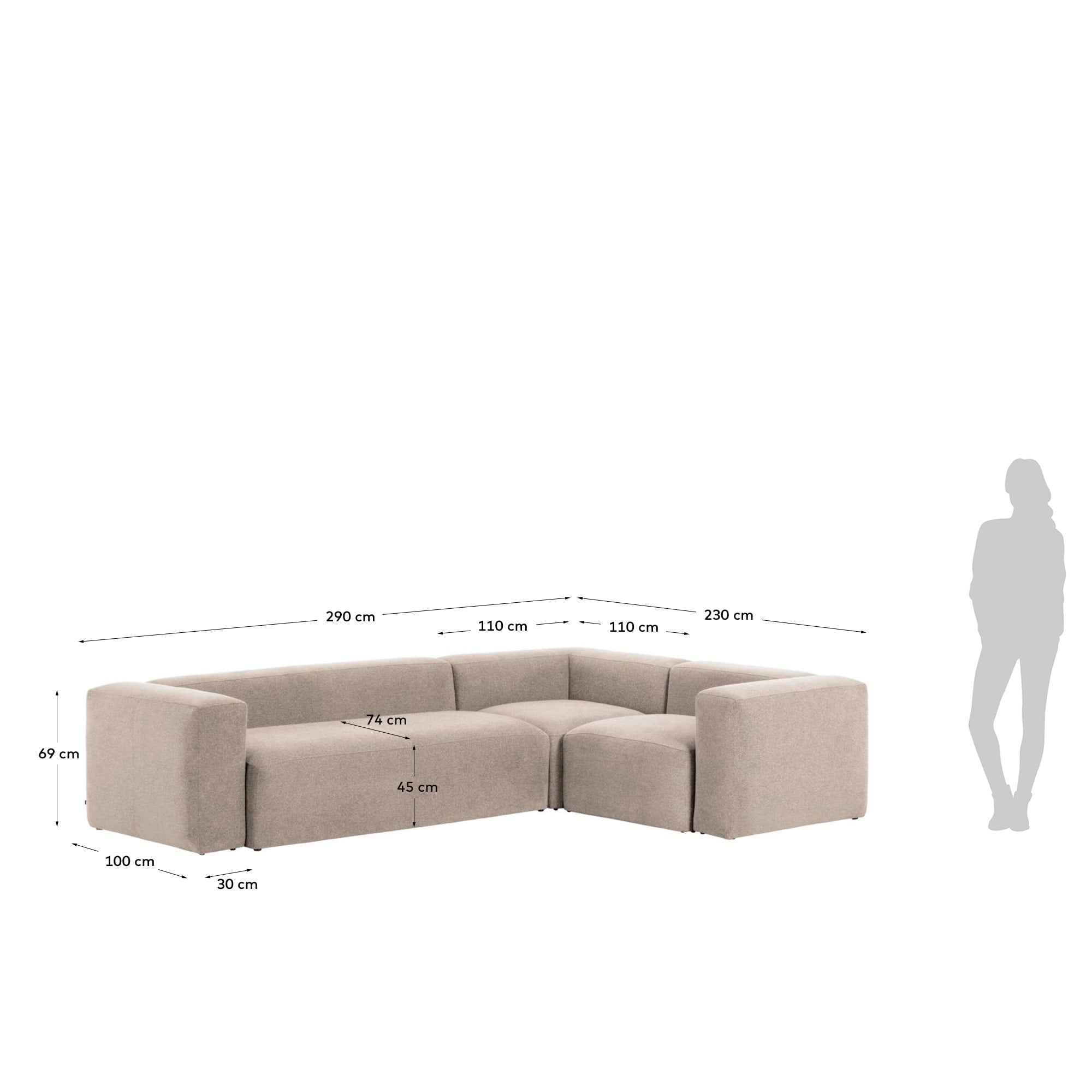 Elegantes, beiges Ecksofa von Kave Home: Komfort und Stil für Ihr Wohnzimmer, flexibel anpassbar, 320 x 230 cm.