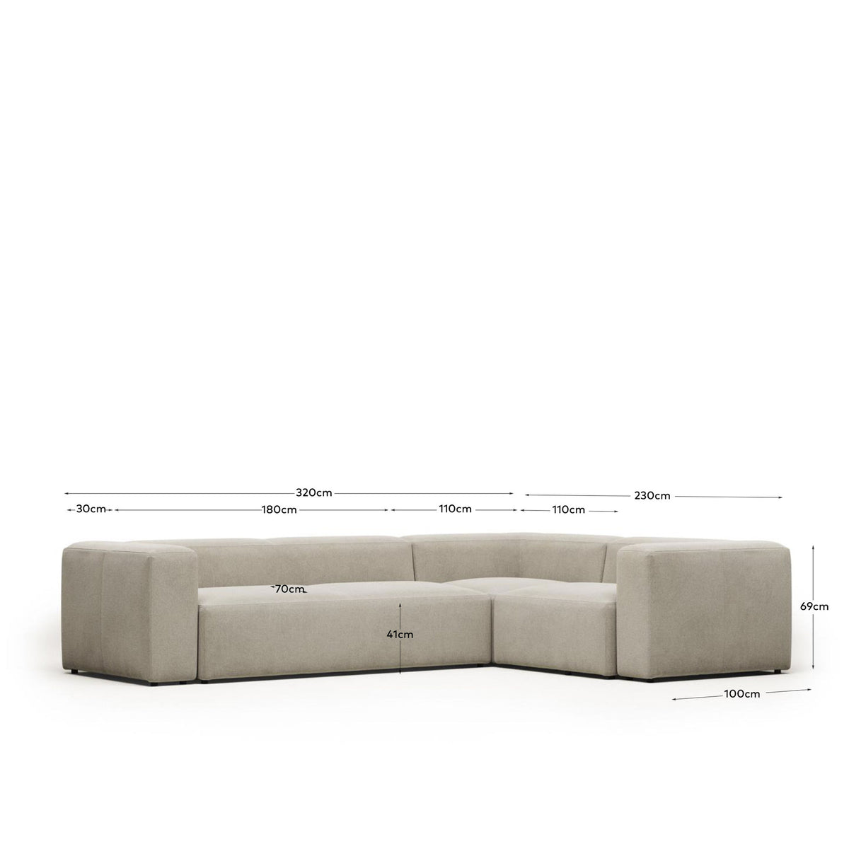 4-Sitzer-Ecksofa Blok, schwer entflammbar mit beiger Chenille, 320 x 230 cm / 230 x 320 cm in Beige präsentiert im Onlineshop von KAQTU Design AG. Ecksofa ist von Kave Home