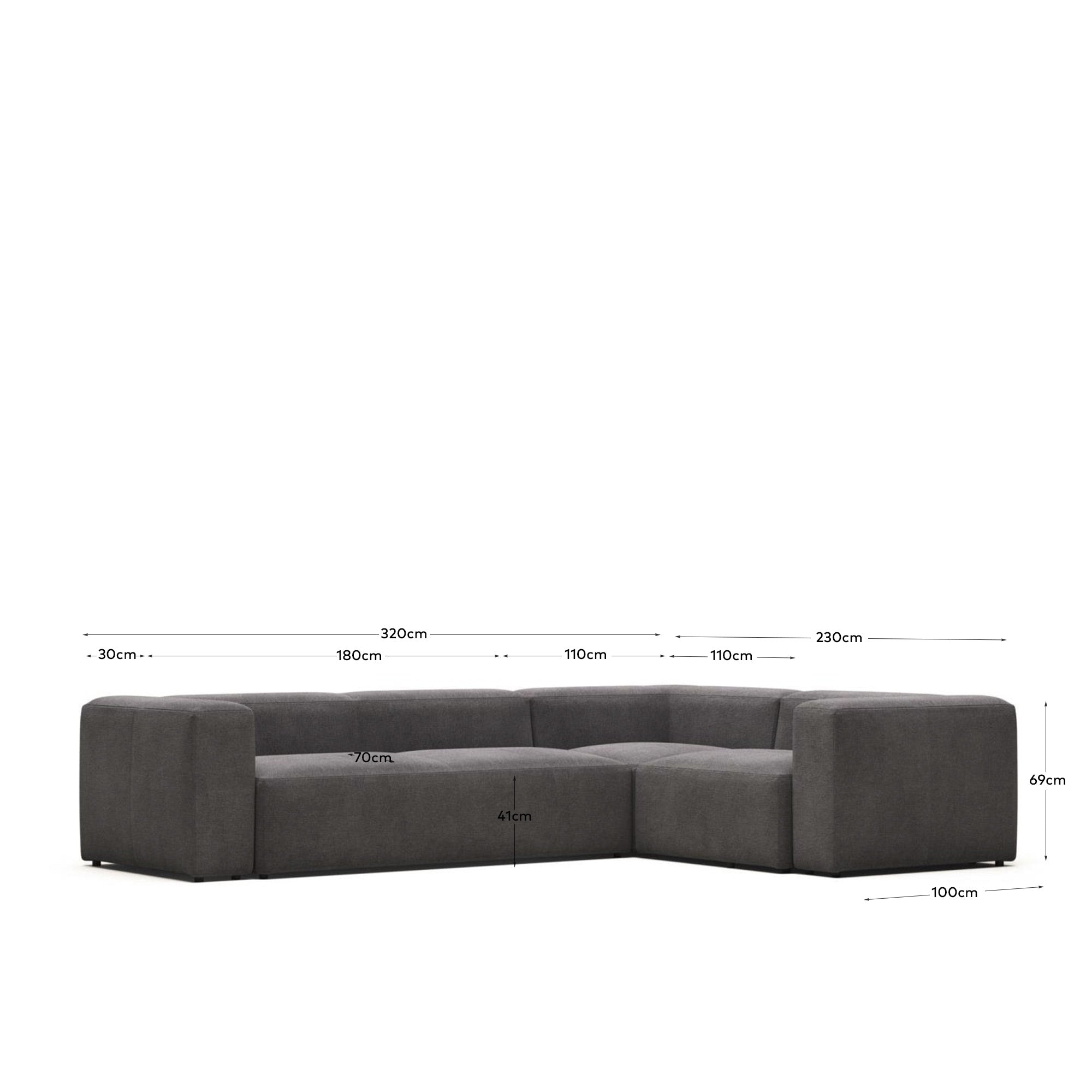 Blok 4-Sitzer Ecksofa in Grau 320 x 230 cm / 230 x 320 cm FR in Grau präsentiert im Onlineshop von KAQTU Design AG. Ecksofa ist von Kave Home