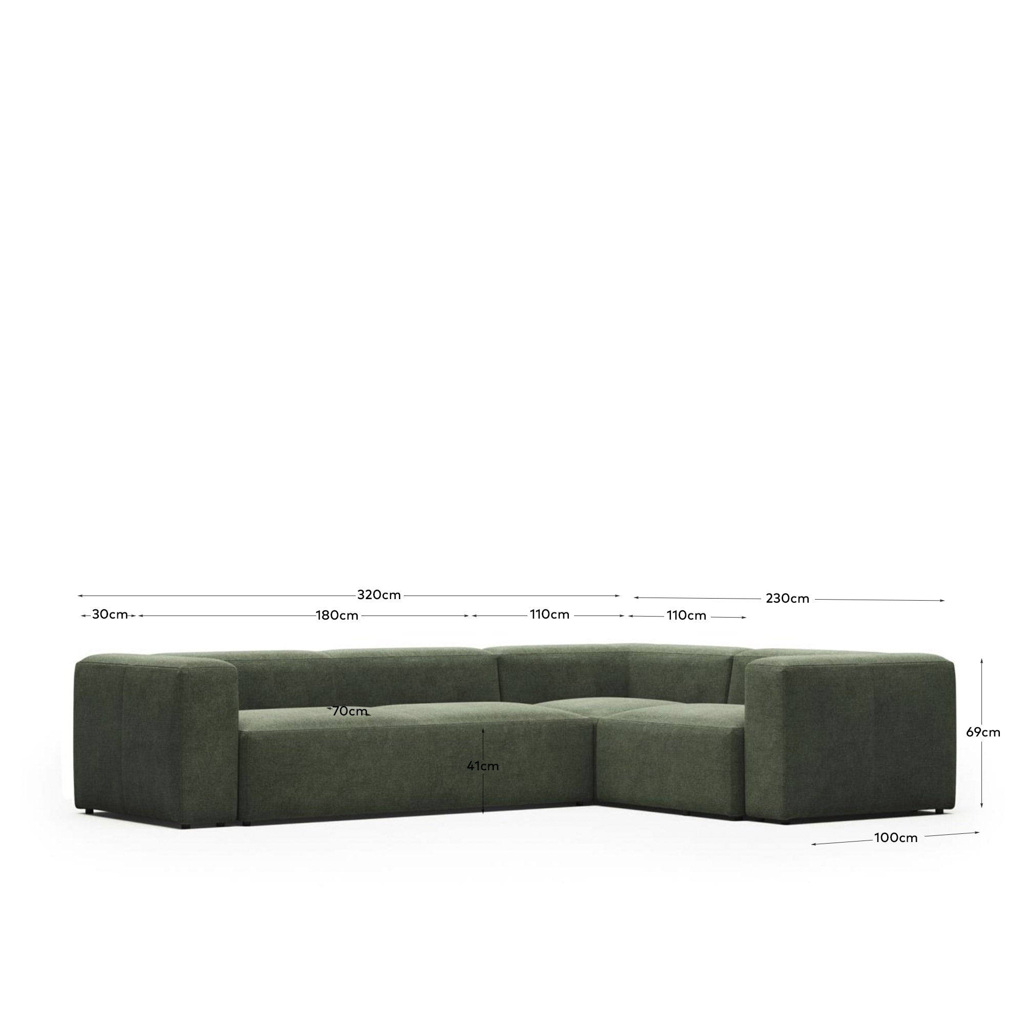 Blok 4-Sitzer Ecksofa in Grün 320 x 230 cm / 230 x 320 cm FR in Grün präsentiert im Onlineshop von KAQTU Design AG. Ecksofa ist von Kave Home