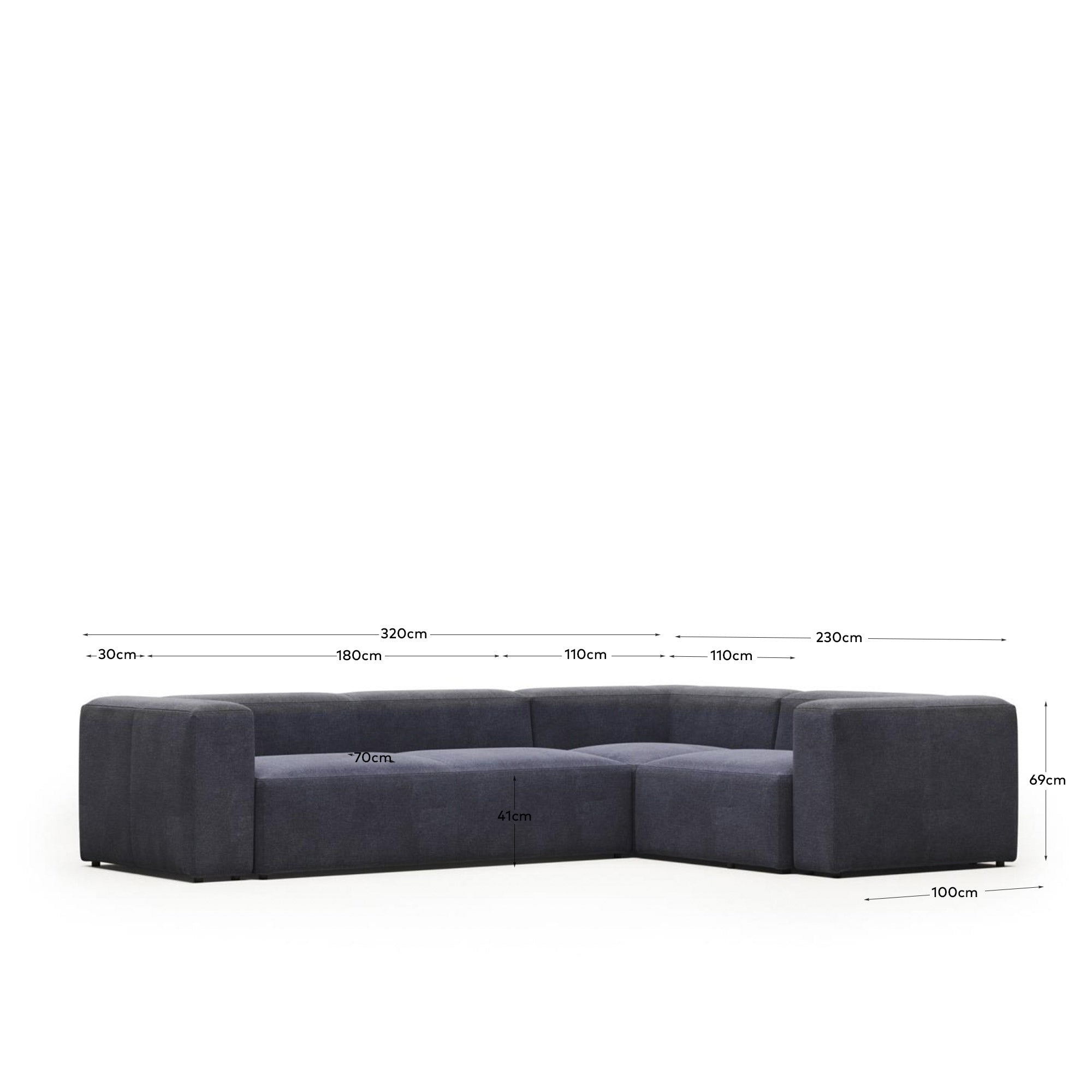 Blok 4-Sitzer-Ecksofa in Blau 320 x 230 cm / 230 x 320 cm FR in Blau präsentiert im Onlineshop von KAQTU Design AG. Ecksofa ist von Kave Home