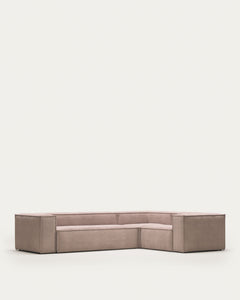 <tc>Blok</tc> Divano angolare a 4 posti, velluto a coste larghe, rosa, 320 x 230 cm/230 x 320 cm FR
