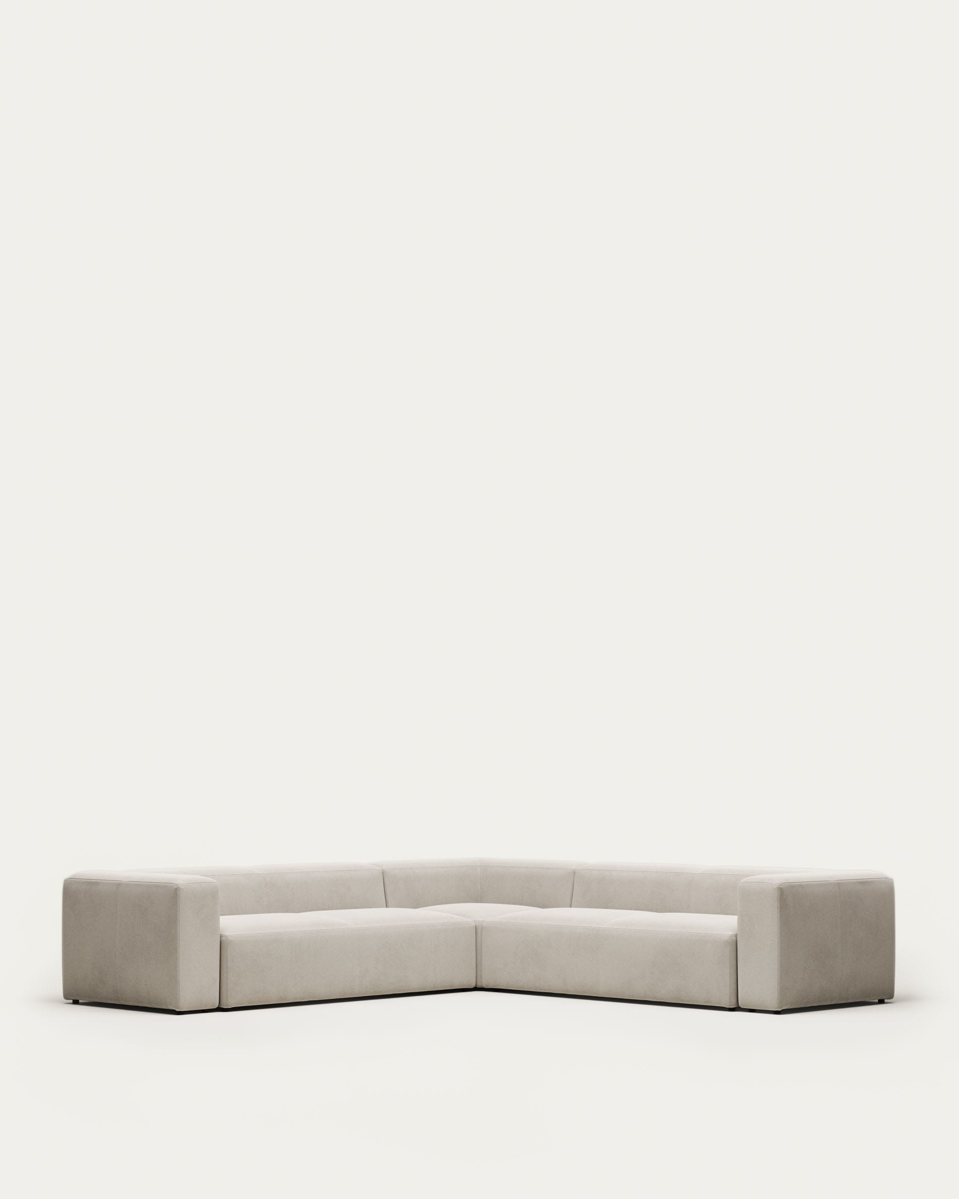 Elegantes Blok 6-Sitzer Ecksofa in Beige, 320x320 cm, FSC-zertifiziert, modern, komfortabel, nachhaltig, ideal für stilvolle Wohnräume.