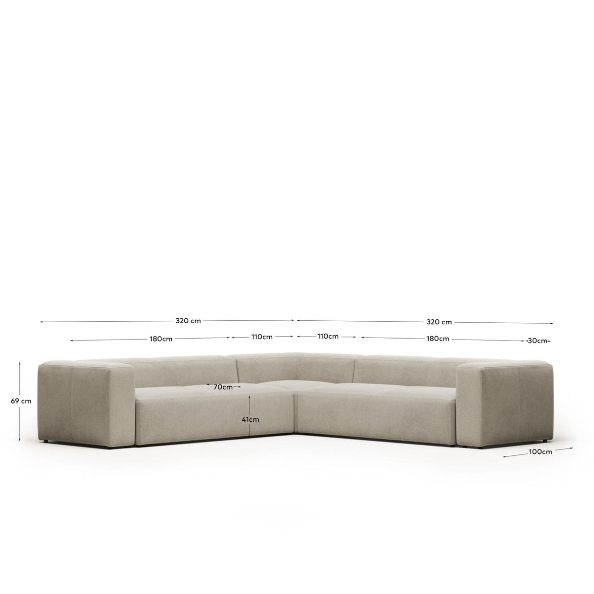 6-Sitzer-Ecksofa Blok, schwer entflammbar mit beiger Chenille, 320 x 320 cm in Beige präsentiert im Onlineshop von KAQTU Design AG. Ecksofa ist von Kave Home