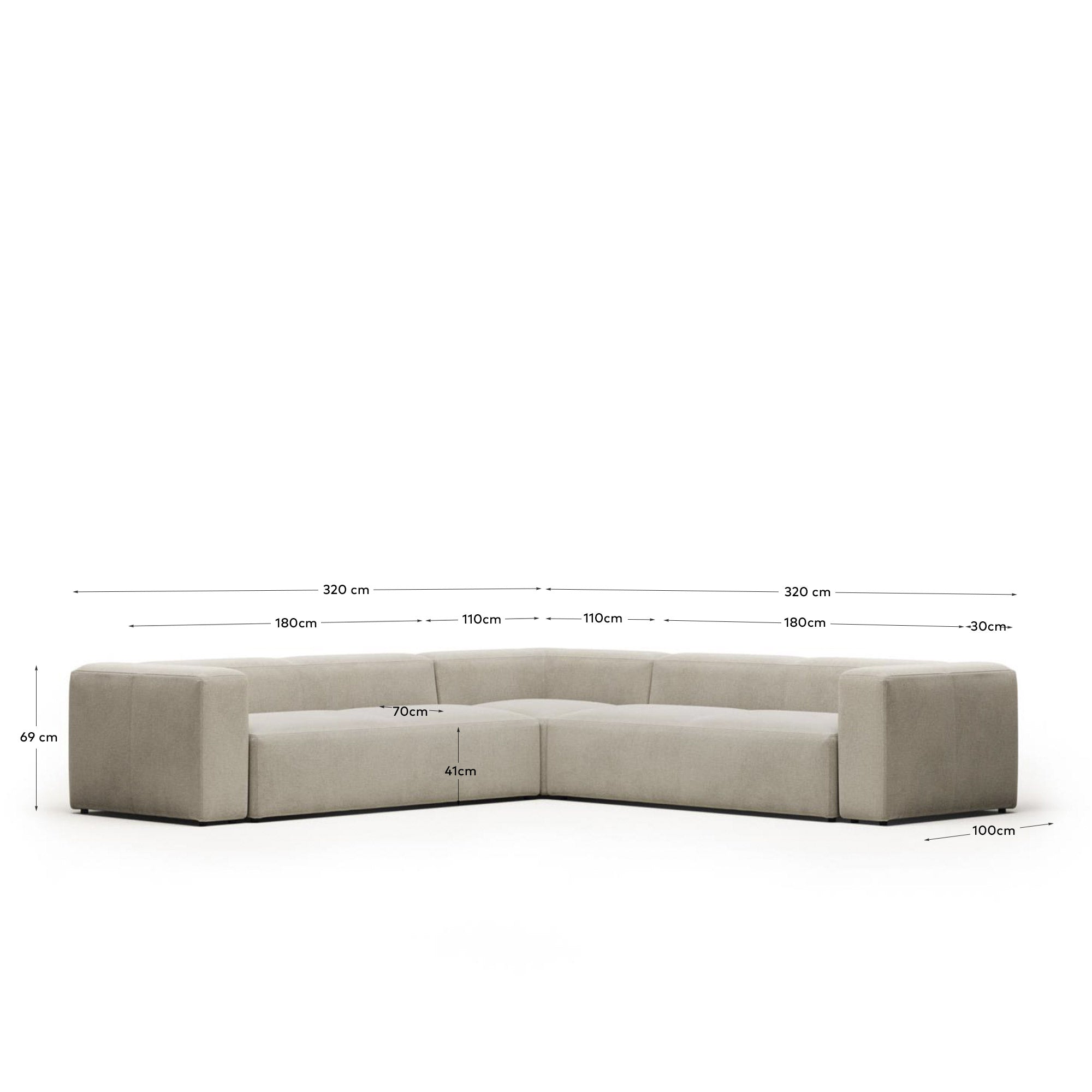 6-Sitzer-Ecksofa Blok, schwer entflammbar mit beiger Chenille, 320 x 320 cm in Beige präsentiert im Onlineshop von KAQTU Design AG. Ecksofa ist von Kave Home
