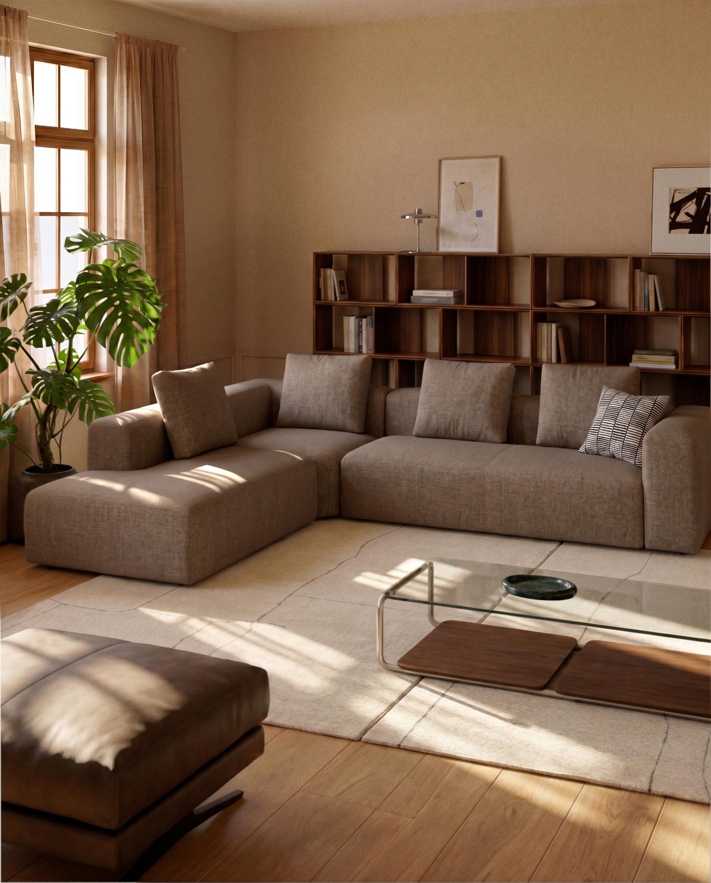 5-Sitzer-Ecksofa Blok mit Randmodul links in brauner Chenille, 255 x 320 cm, FSC Mix Credit in Taupe präsentiert im Onlineshop von KAQTU Design AG. L-Sofa links ist von Kave Home