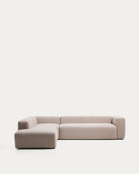 Divano angolare a 5 posti <tc>Blok</tc> con modulo bordo a sinistra in ciniglia beige, 255 x 320 cm, FSC Mix Credit