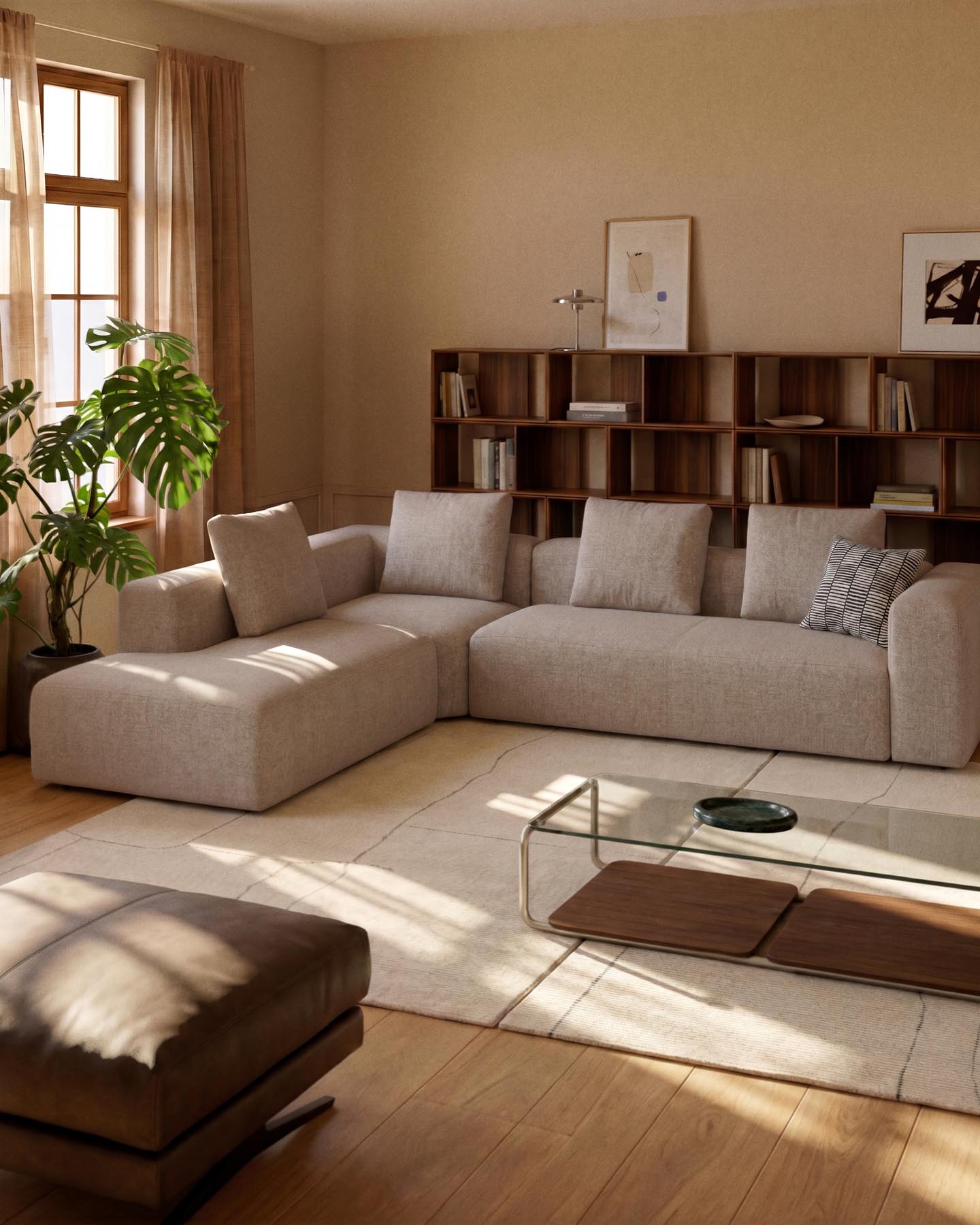 5-Sitzer-Ecksofa Blok mit Randmodul links in beiger Chenille, 255 x 320 cm, FSC Mix Credit in Beige präsentiert im Onlineshop von KAQTU Design AG. L-Sofa links ist von Kave Home