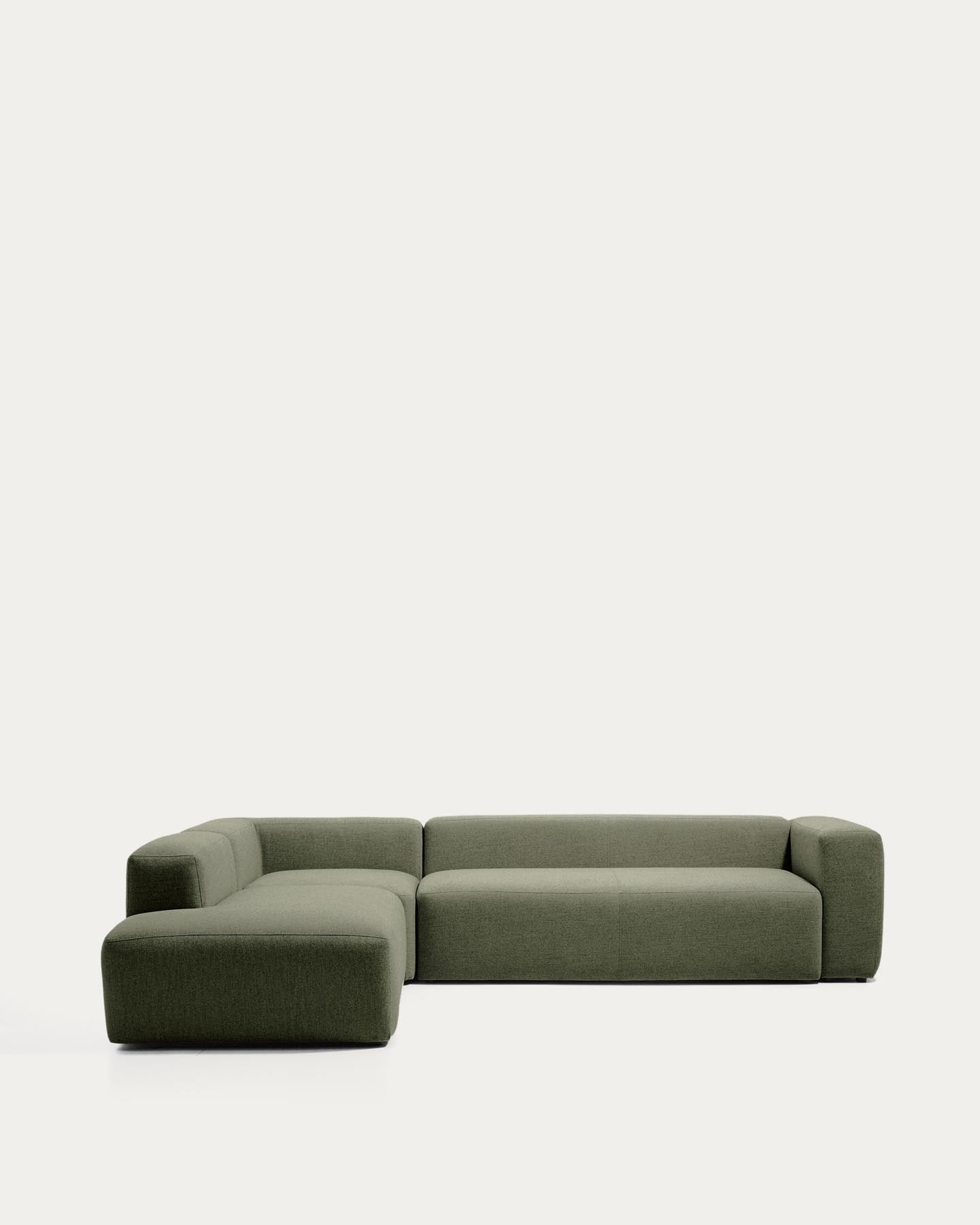 5-Sitzer-Ecksofa Blok mit Randmodul links in moosgrüner Chenille, 255 x 320 cm, FSC Mix Credit in Grün präsentiert im Onlineshop von KAQTU Design AG. L-Sofa links ist von Kave Home