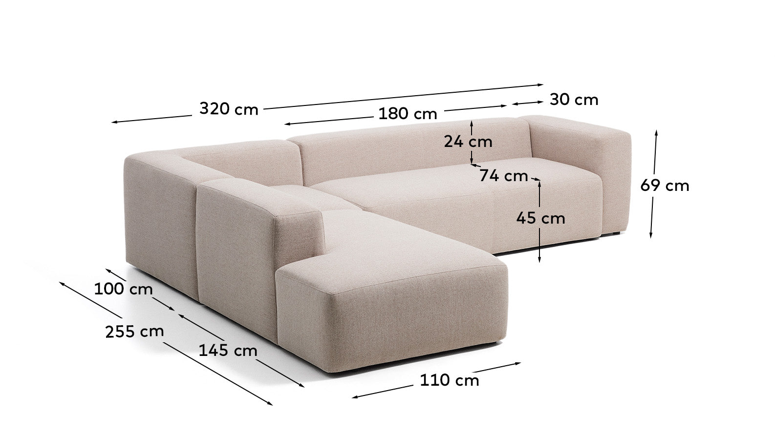 5-Sitzer-Ecksofa Blok mit Randmodul links in moosgrüner Chenille, 255 x 320 cm, FSC Mix Credit in Grün präsentiert im Onlineshop von KAQTU Design AG. L-Sofa links ist von Kave Home