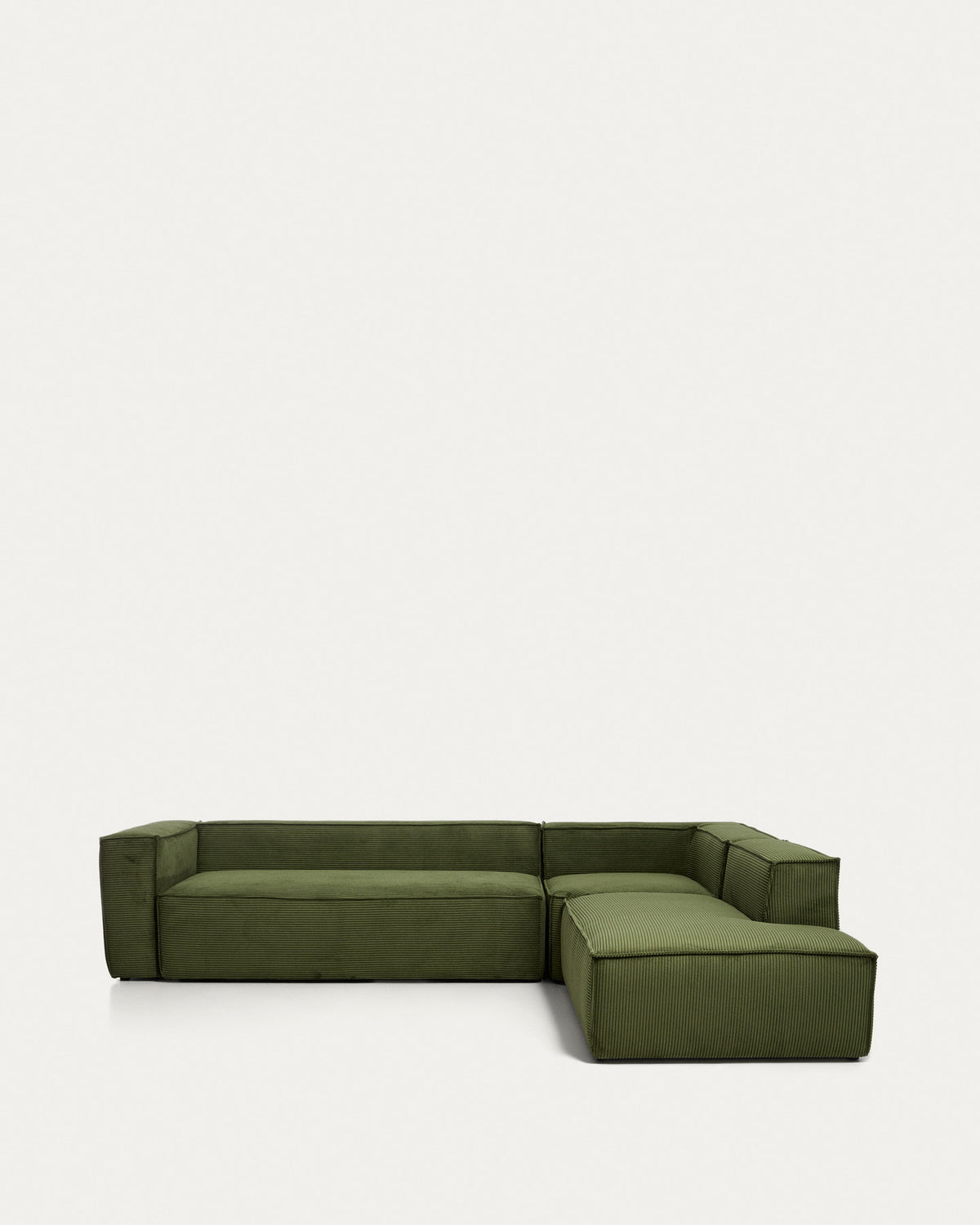 5-Sitzer-Ecksofa Blok mit Randmodul links in grobem grünem Cord, 320 x 255 cm, FSC Mix Credit in Grün präsentiert im Onlineshop von KAQTU Design AG. L-Sofa links ist von Kave Home