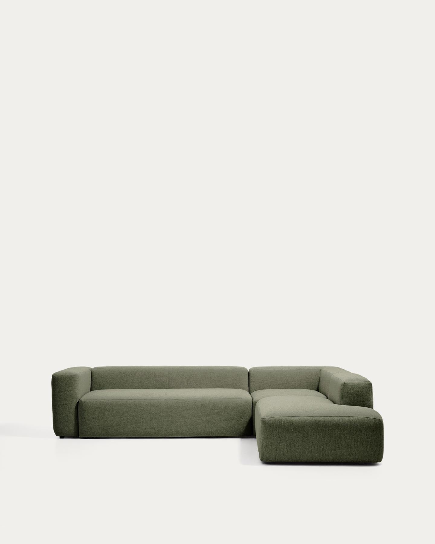 5-Sitzer-Ecksofa Blok mit Randmodul links in moosgrüner Chenille, 320 x 255 cm, FSC Mix Credit in Grün präsentiert im Onlineshop von KAQTU Design AG. L-Sofa links ist von Kave Home