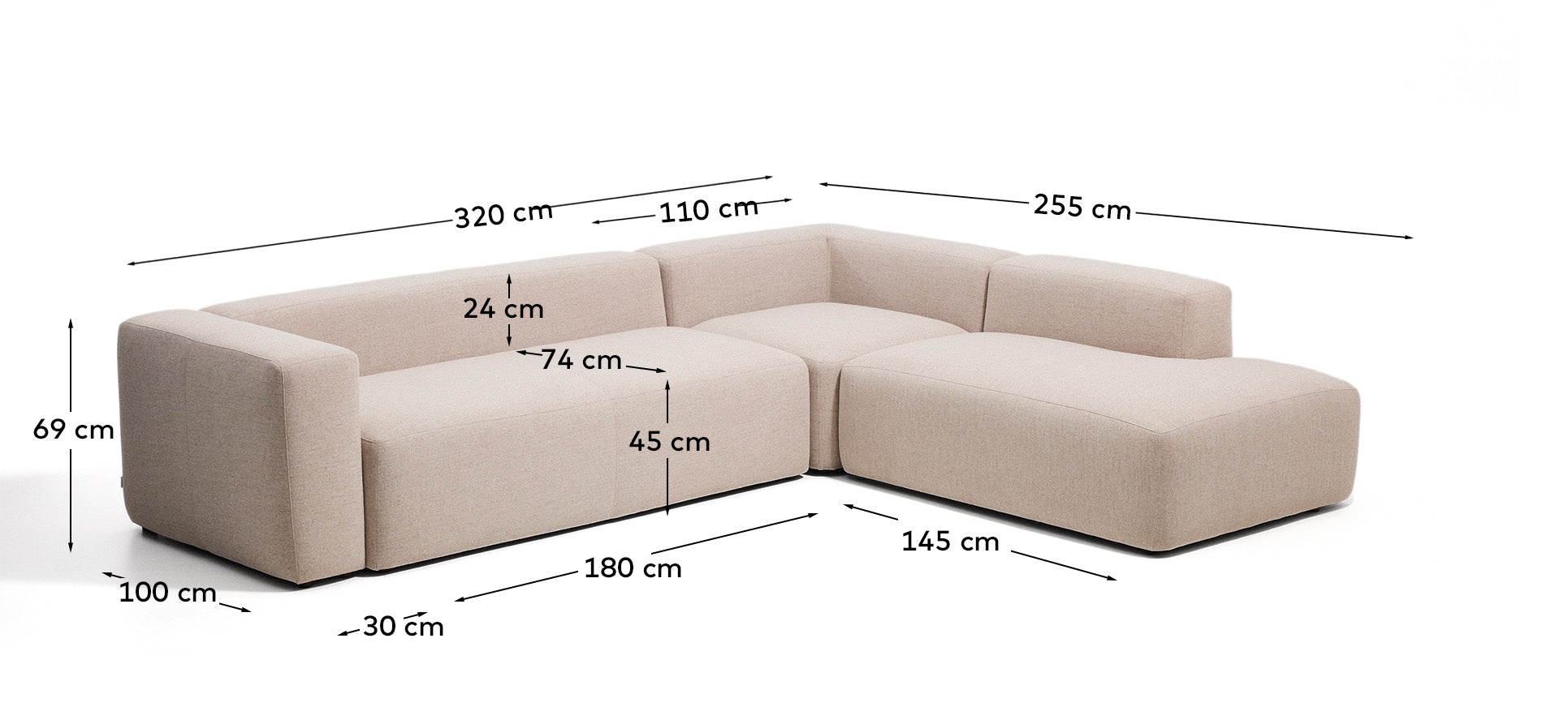 5-Sitzer-Ecksofa Blok mit Randmodul links in moosgrüner Chenille, 320 x 255 cm, FSC Mix Credit in Grün präsentiert im Onlineshop von KAQTU Design AG. L-Sofa links ist von Kave Home