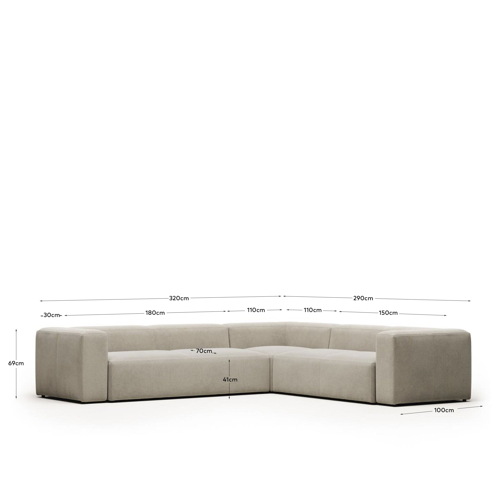 Blok 5-Sitzer-Ecksofa in Beige 320 x 290 cm / 290 x 320 cm FR in Beige präsentiert im Onlineshop von KAQTU Design AG. Ecksofa ist von Kave Home