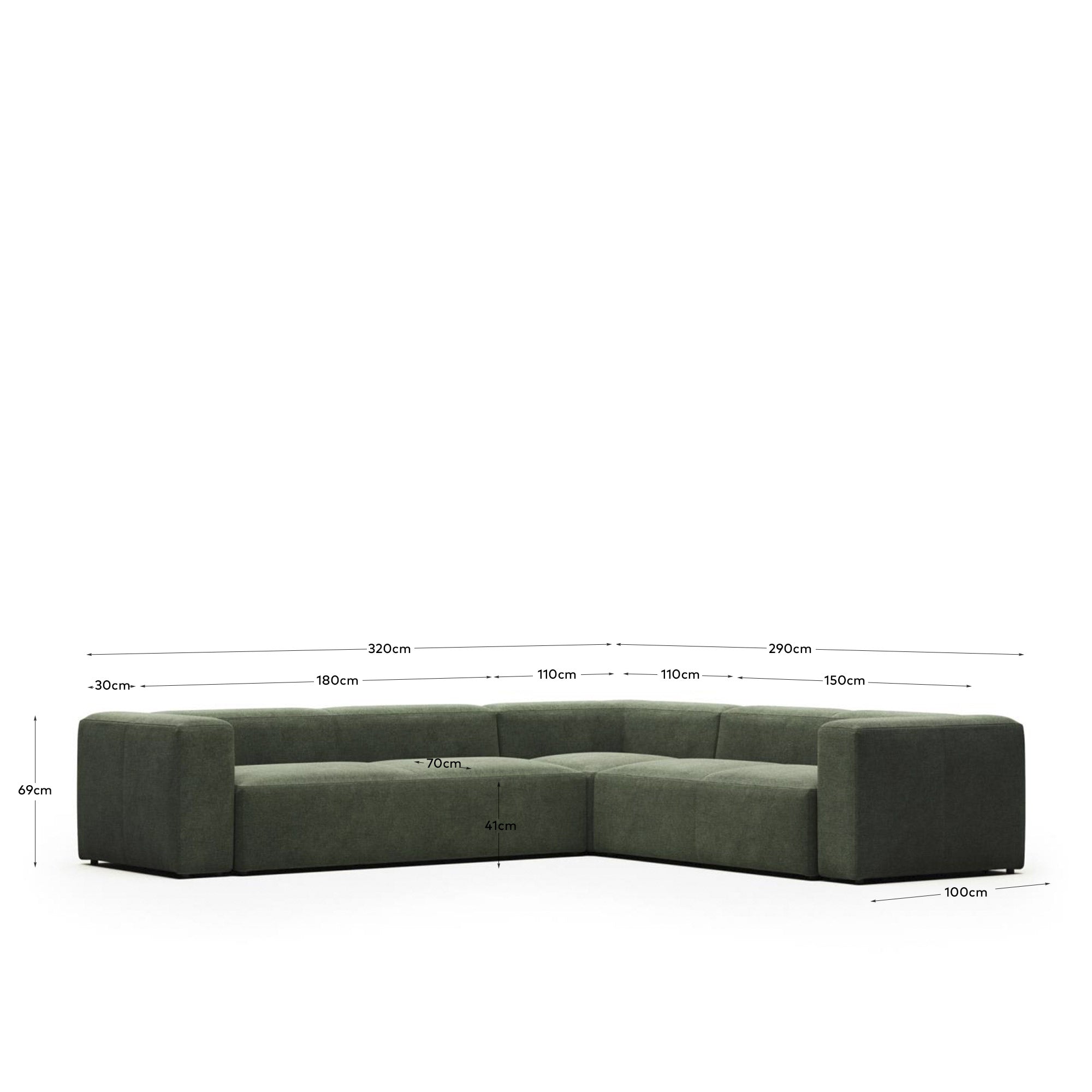 Blok 5-Sitzer-Ecksofa in Grün 320 x 290 cm / 290 x 320 cm FR in Grün präsentiert im Onlineshop von KAQTU Design AG. Ecksofa ist von Kave Home