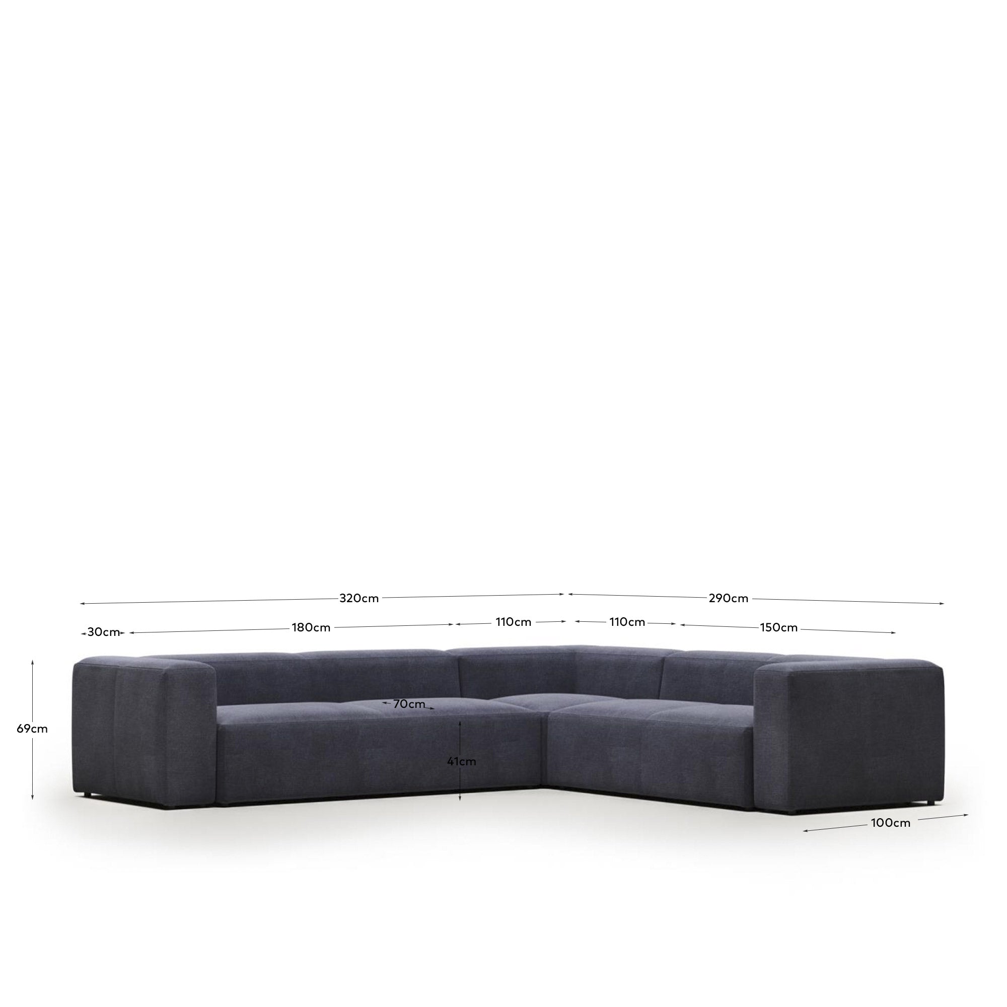 Blok 5-Sitzer-Ecksofa in Blau 320 x 290 cm / 290 x 320 cm FR in Blau präsentiert im Onlineshop von KAQTU Design AG. Ecksofa ist von Kave Home