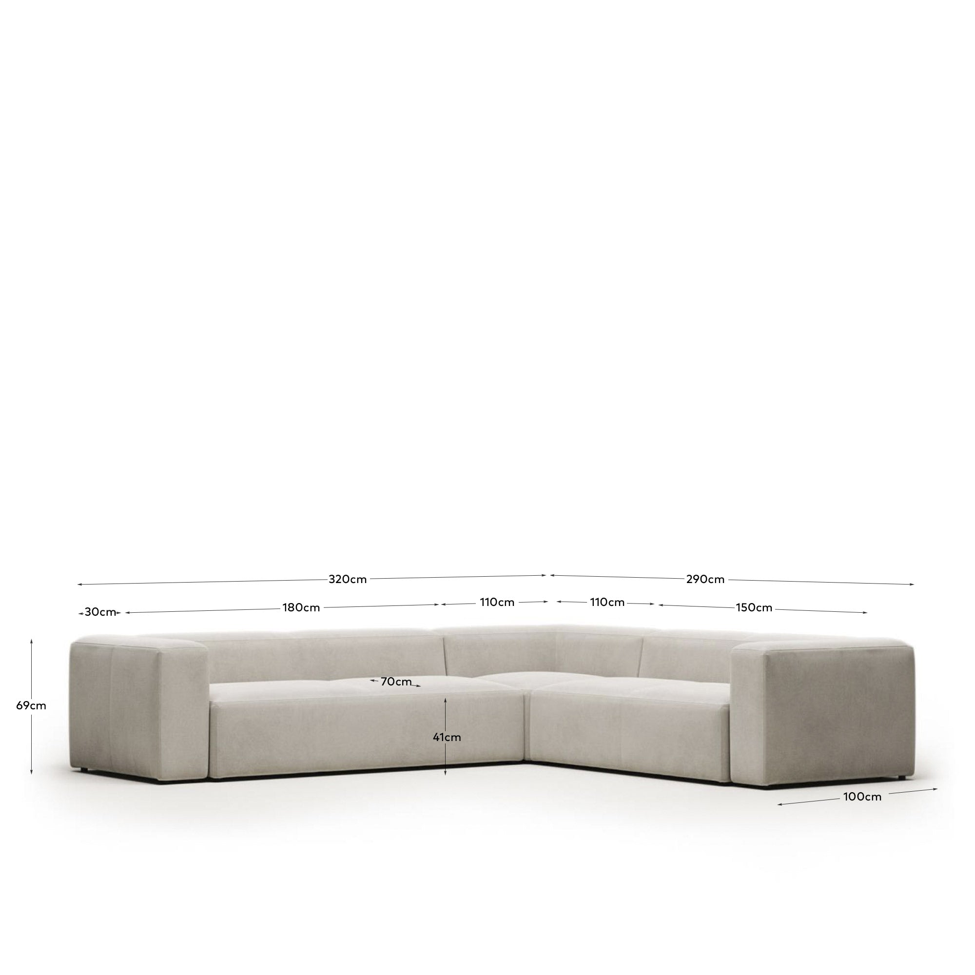Blok 5-Sitzer-Ecksofa in Weiss 320 x 290 cm / 290 x 320 cm FR in Grau präsentiert im Onlineshop von KAQTU Design AG. Ecksofa ist von Kave Home
