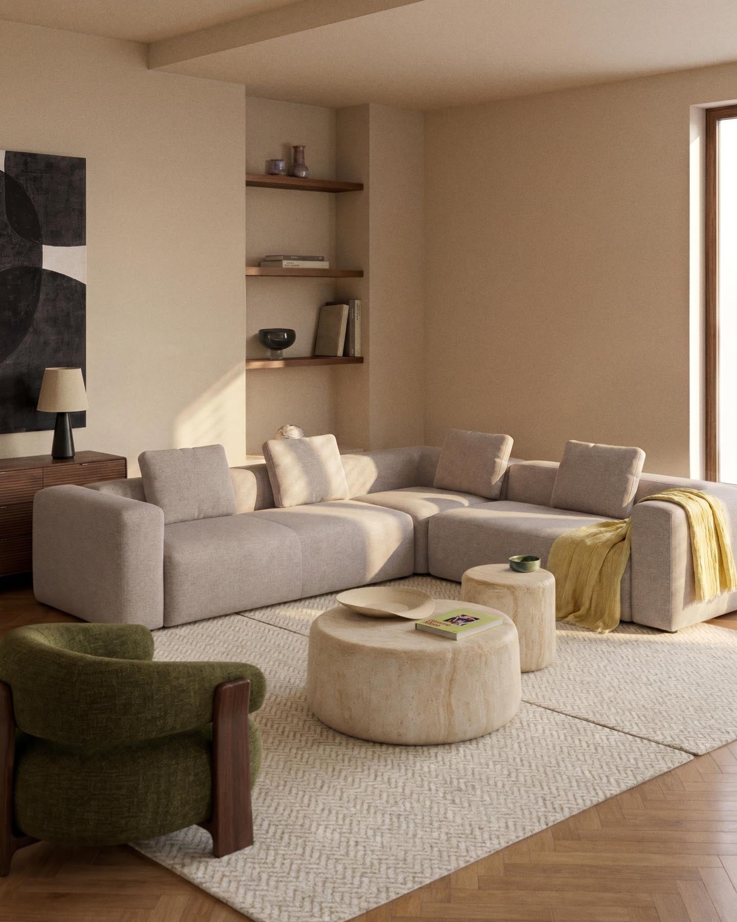 5-Sitzer-Ecksofa Blok in beiger Chenille, 320 x 290 cm / 290 x 320 cm, FSC Mix Credit in Beige präsentiert im Onlineshop von KAQTU Design AG. Ecksofa ist von Kave Home