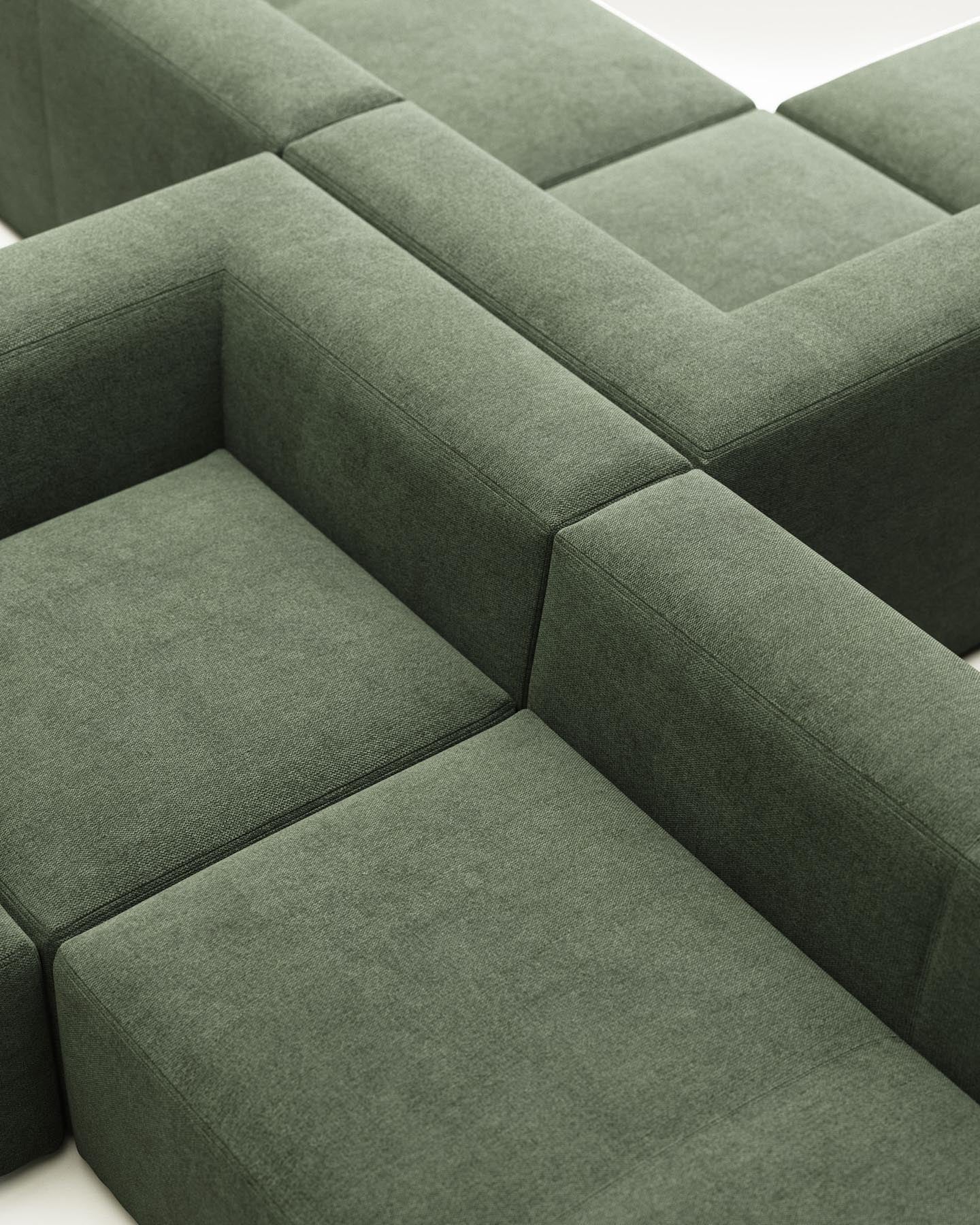 4-Sitzer-Ecksofa Blok, schwer entflammbar mit grüner Chenille, 290 x 290 cm in Grün präsentiert im Onlineshop von KAQTU Design AG. Ecksofa ist von Kave Home