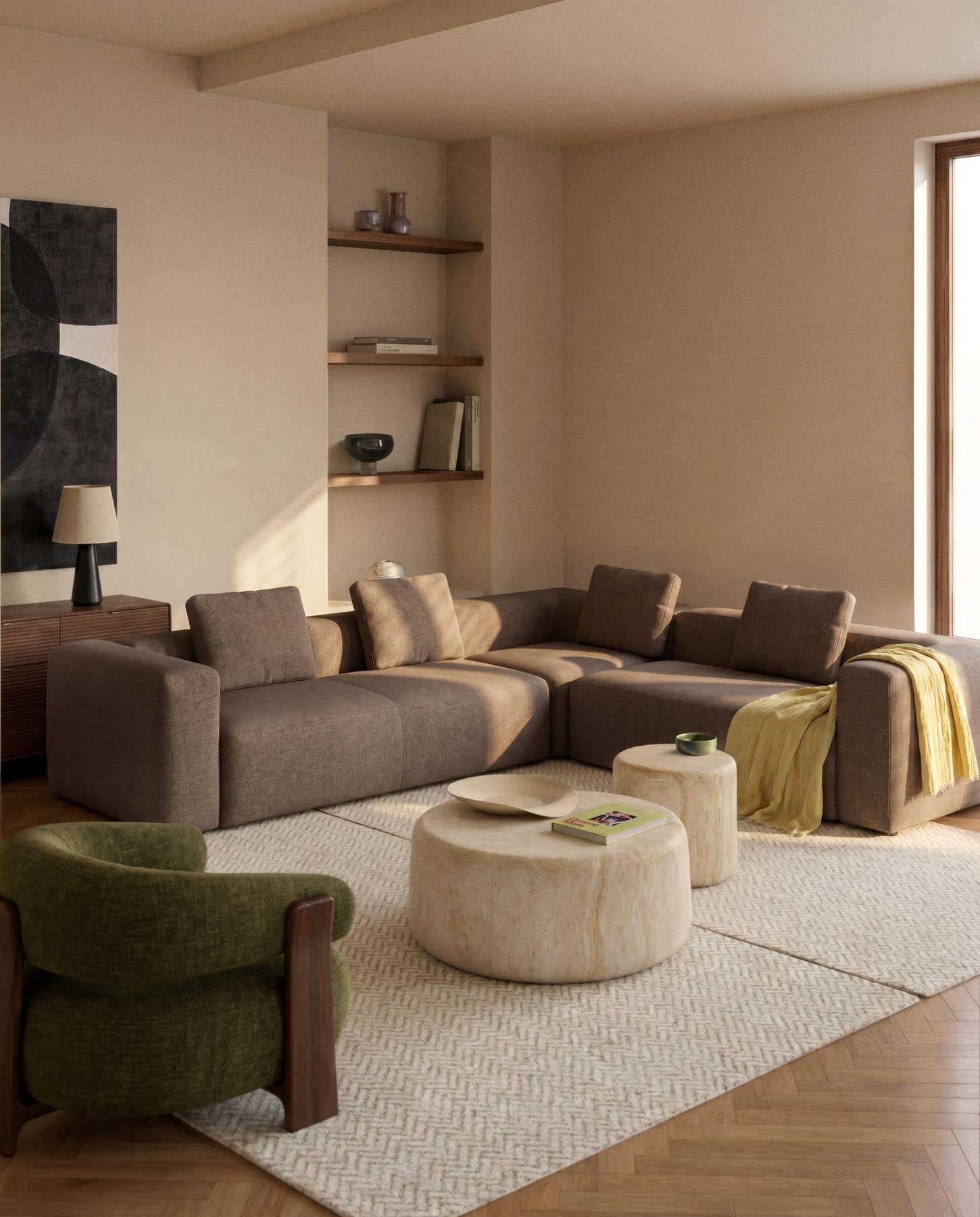 4-Sitzer-Ecksofa Blok in brauner Chenille, 290 x 290 cm, FSC Mix Credit in Taupe präsentiert im Onlineshop von KAQTU Design AG. Ecksofa ist von Kave Home