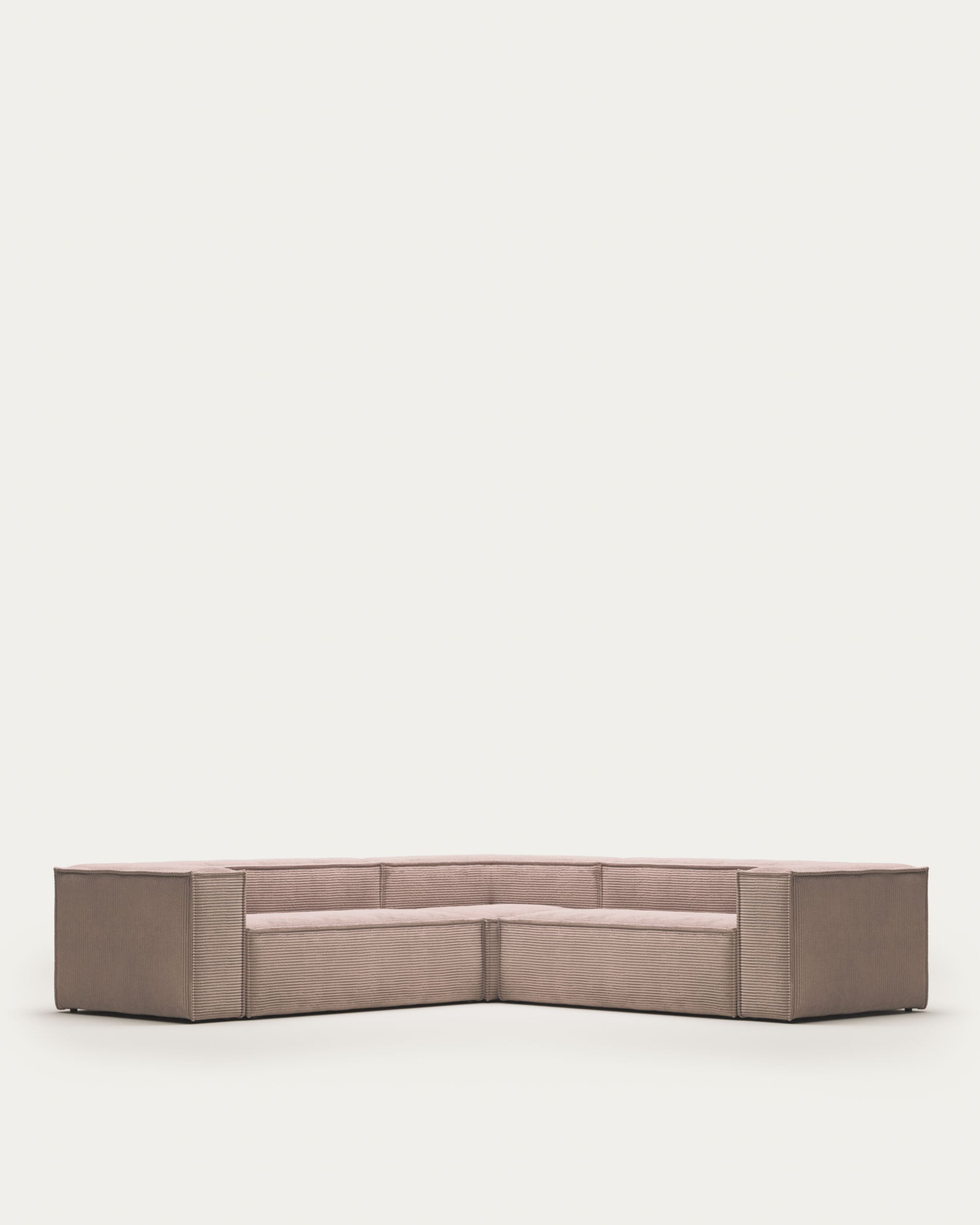 4-Sitzer-Ecksofa Blok, schwer entflammbar mit dickem, rosafarbenem Cord, 290 x 290 cm, FSC Mix Credit in Rosa präsentiert im Onlineshop von KAQTU Design AG. Ecksofa ist von Kave Home