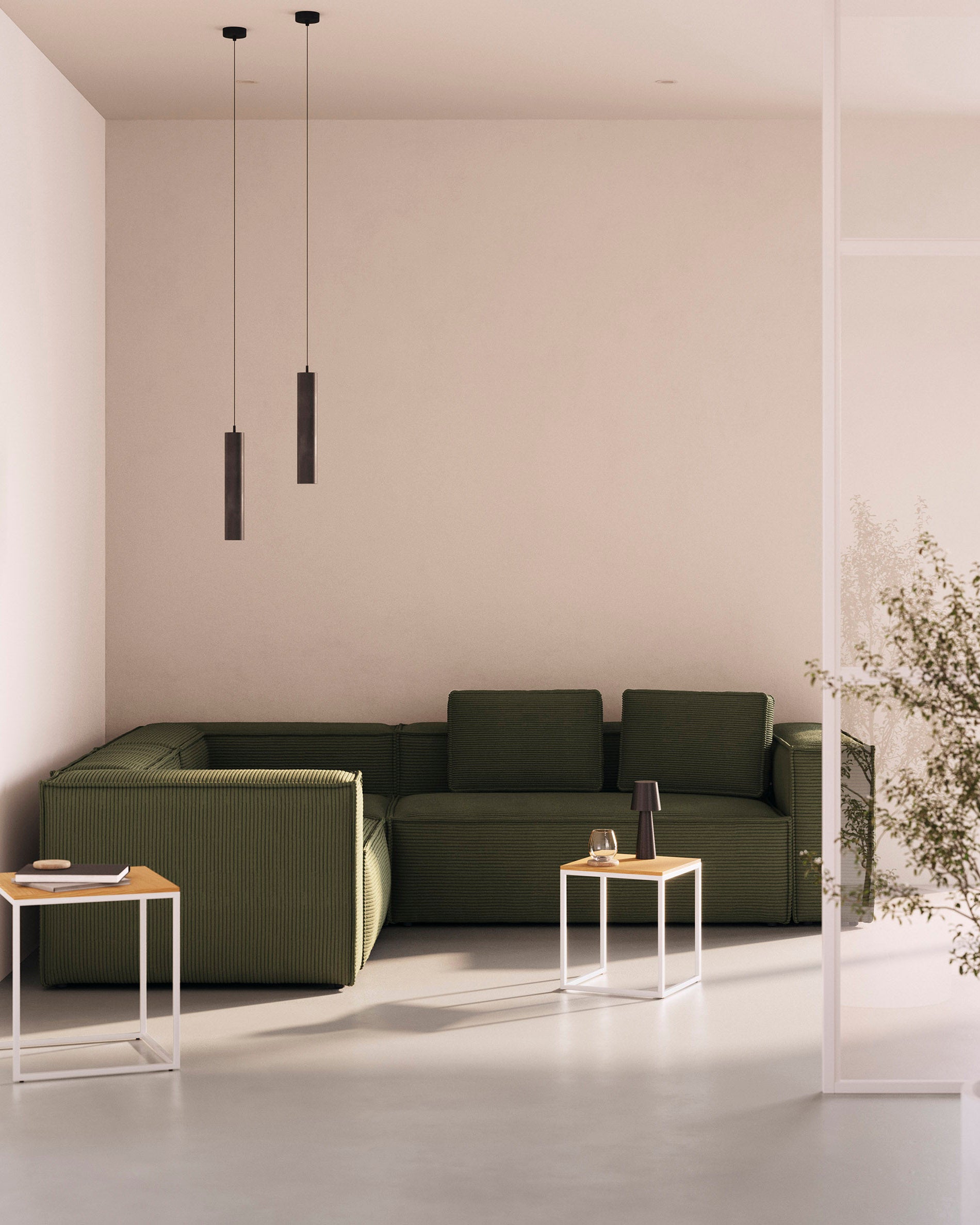 4-Sitzer-Ecksofa Blok, schwer entflammbar mit dickem, rosafarbenem Cord, 290 x 290 cm, FSC Mix Credit in Rosa präsentiert im Onlineshop von KAQTU Design AG. Ecksofa ist von Kave Home
