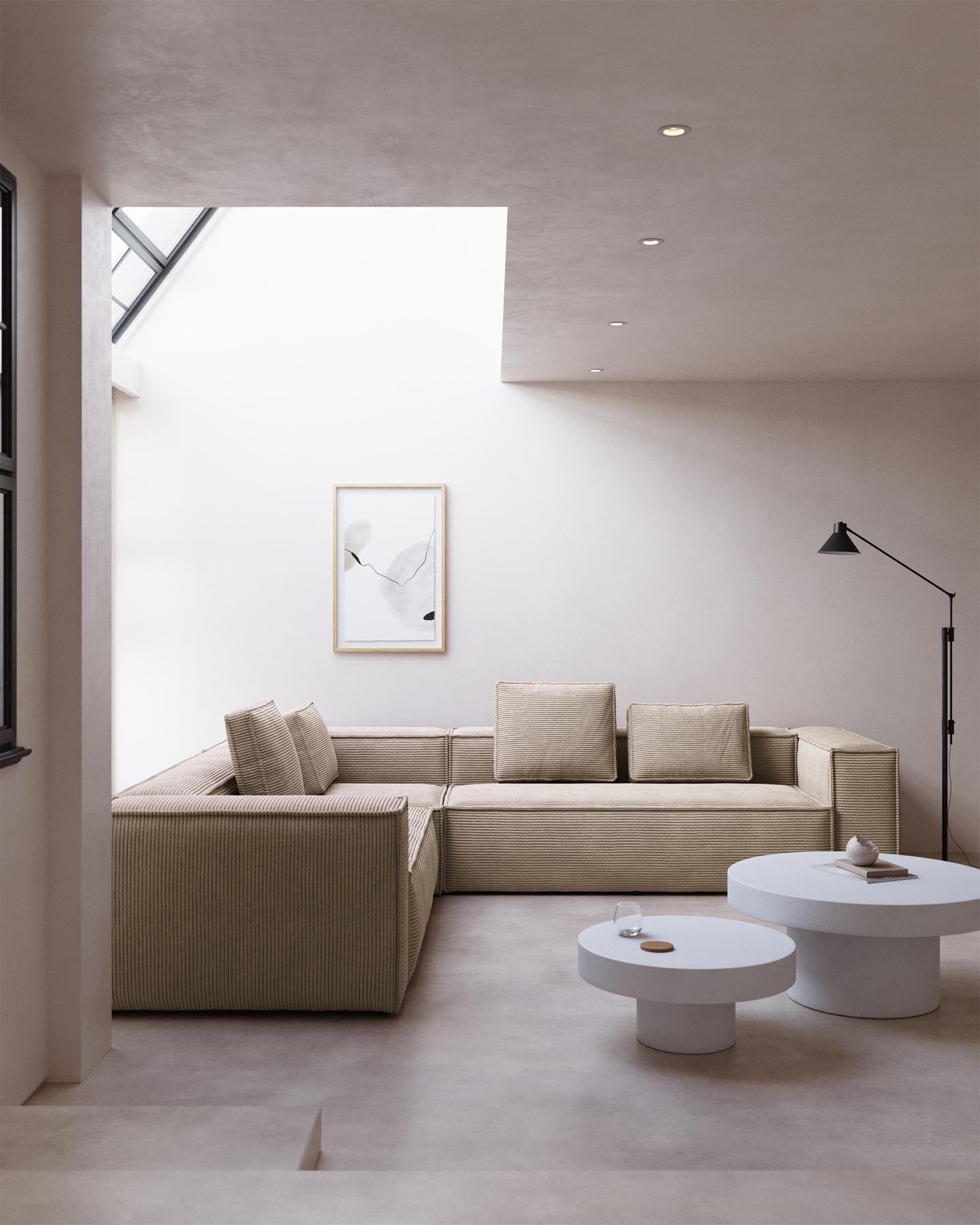 4-Sitzer-Ecksofa Blok schwer entflammbar mit dickem Cord in Ecru 290 x 290 cm FSC Mix Credit in Ecru präsentiert im Onlineshop von KAQTU Design AG. Ecksofa ist von Kave Home