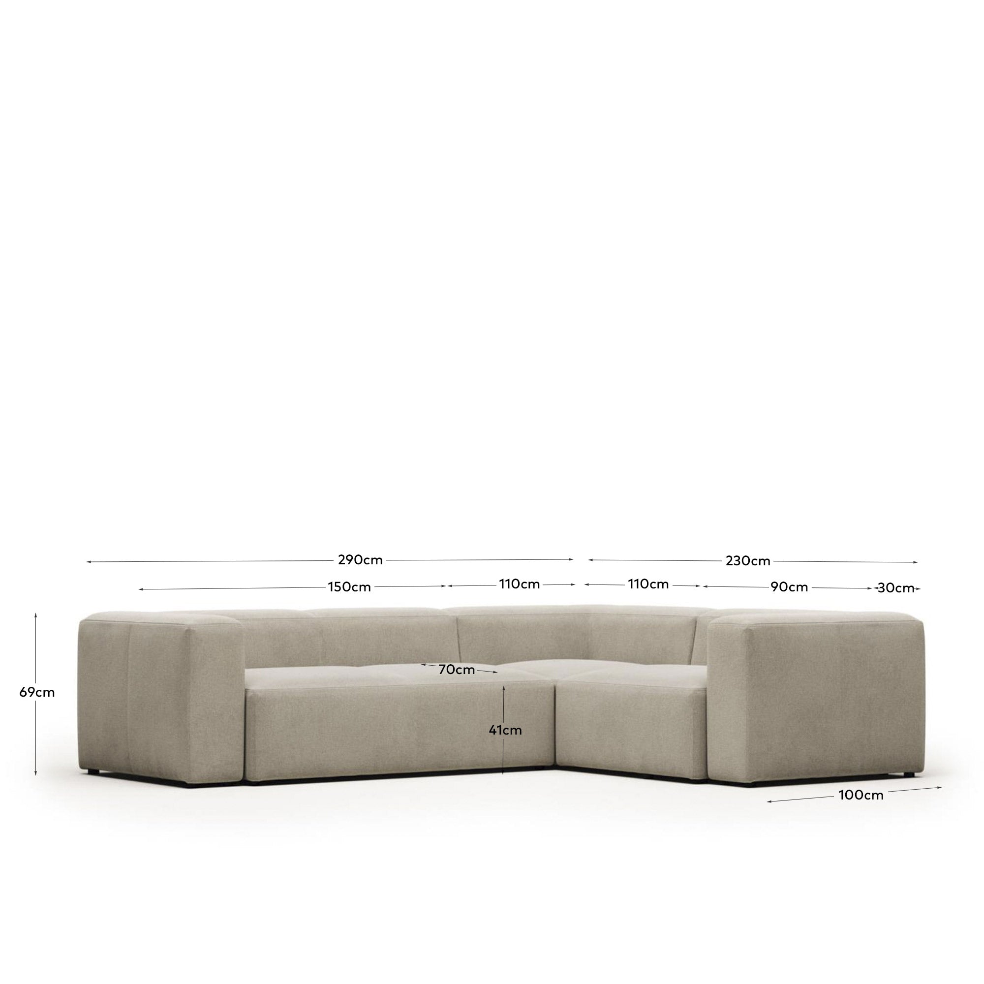 Blok 3-Sitzer Ecksofa beige 290 x 230 cm / 230 cm 290 cm FR in Beige präsentiert im Onlineshop von KAQTU Design AG. Ecksofa ist von Kave Home