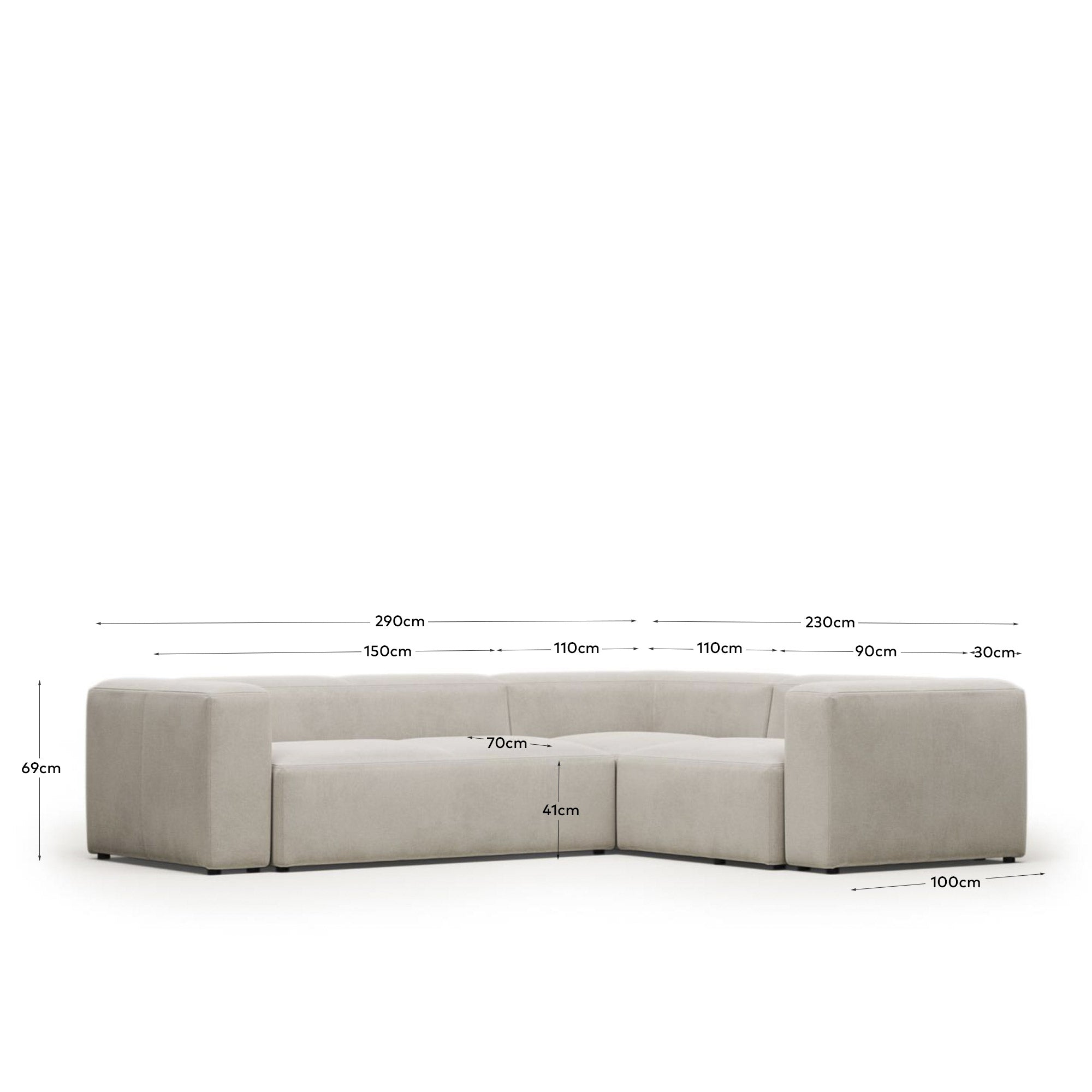 3-Sitzer-Ecksofa Blok, schwer entflammbar mit weisser Chenille, 290 x 230 cm / 230 x 290 cm in Weiss präsentiert im Onlineshop von KAQTU Design AG. Ecksofa ist von Kave Home