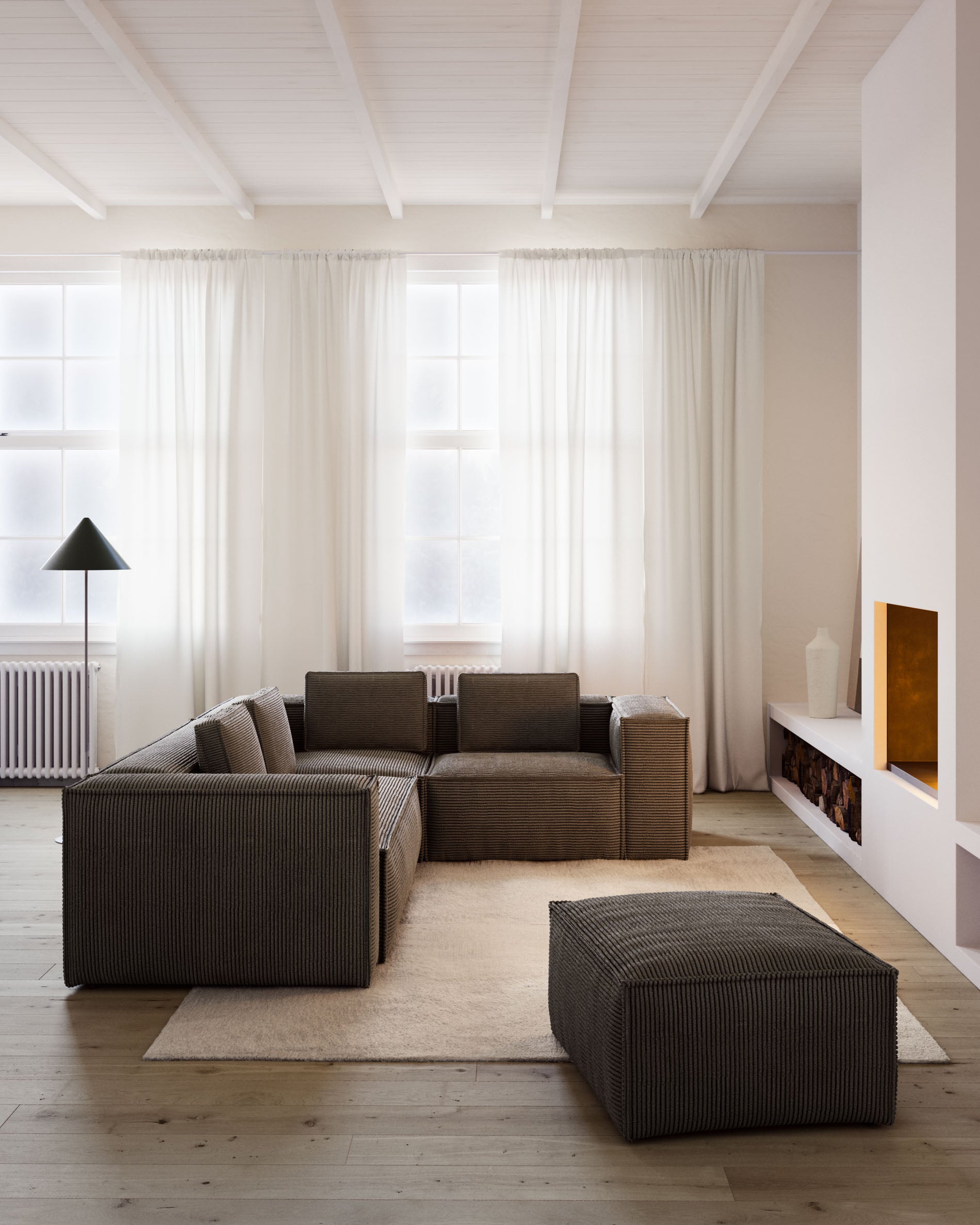 3-Sitzer-Ecksofa Blok, schwer entflammbar mit dickem, grauen Cord, 290 x 230 cm / 230 x 290 cm, FSC Mix Credit in Grau präsentiert im Onlineshop von KAQTU Design AG. Ecksofa ist von Kave Home