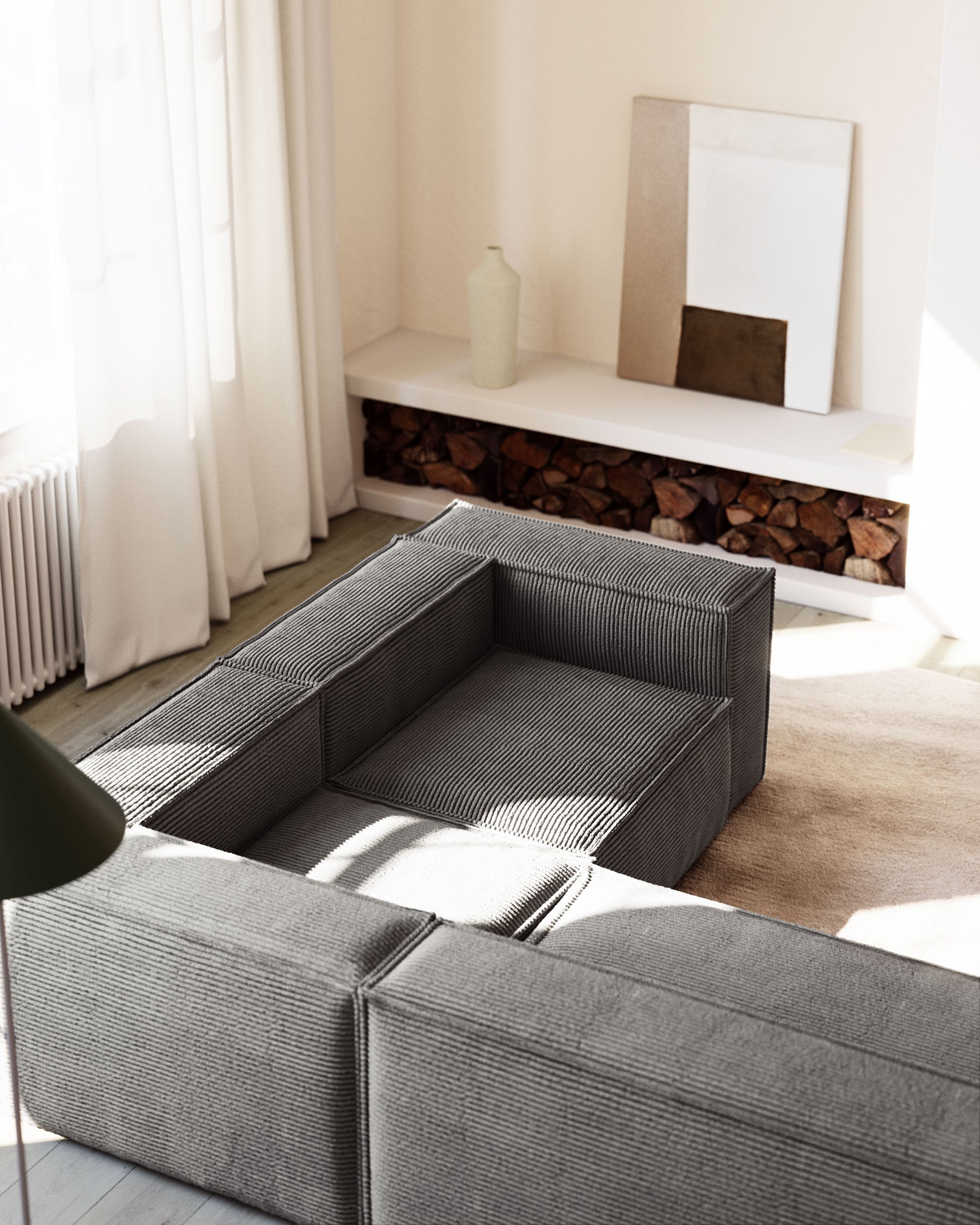 3-Sitzer-Ecksofa Blok, schwer entflammbar mit dickem, grauen Cord, 290 x 230 cm / 230 x 290 cm, FSC Mix Credit in Grau präsentiert im Onlineshop von KAQTU Design AG. Ecksofa ist von Kave Home