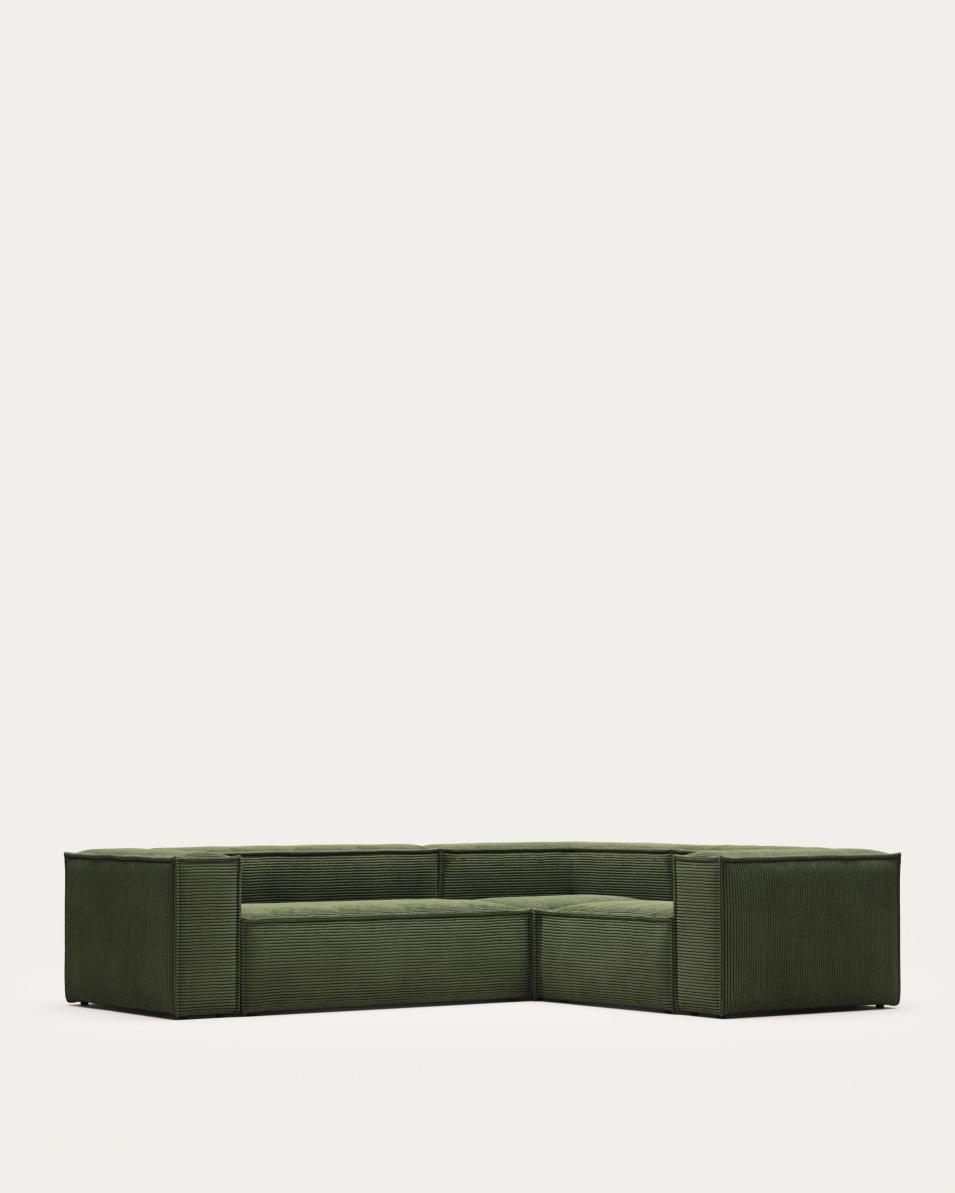 3-Sitzer-Ecksofa Blok, schwer entflammbar mit dickem, grünem Cord, 290 x 230 cm / 230 x 290 cm, FSC Mix Credit in Grün präsentiert im Onlineshop von KAQTU Design AG. Ecksofa ist von Kave Home