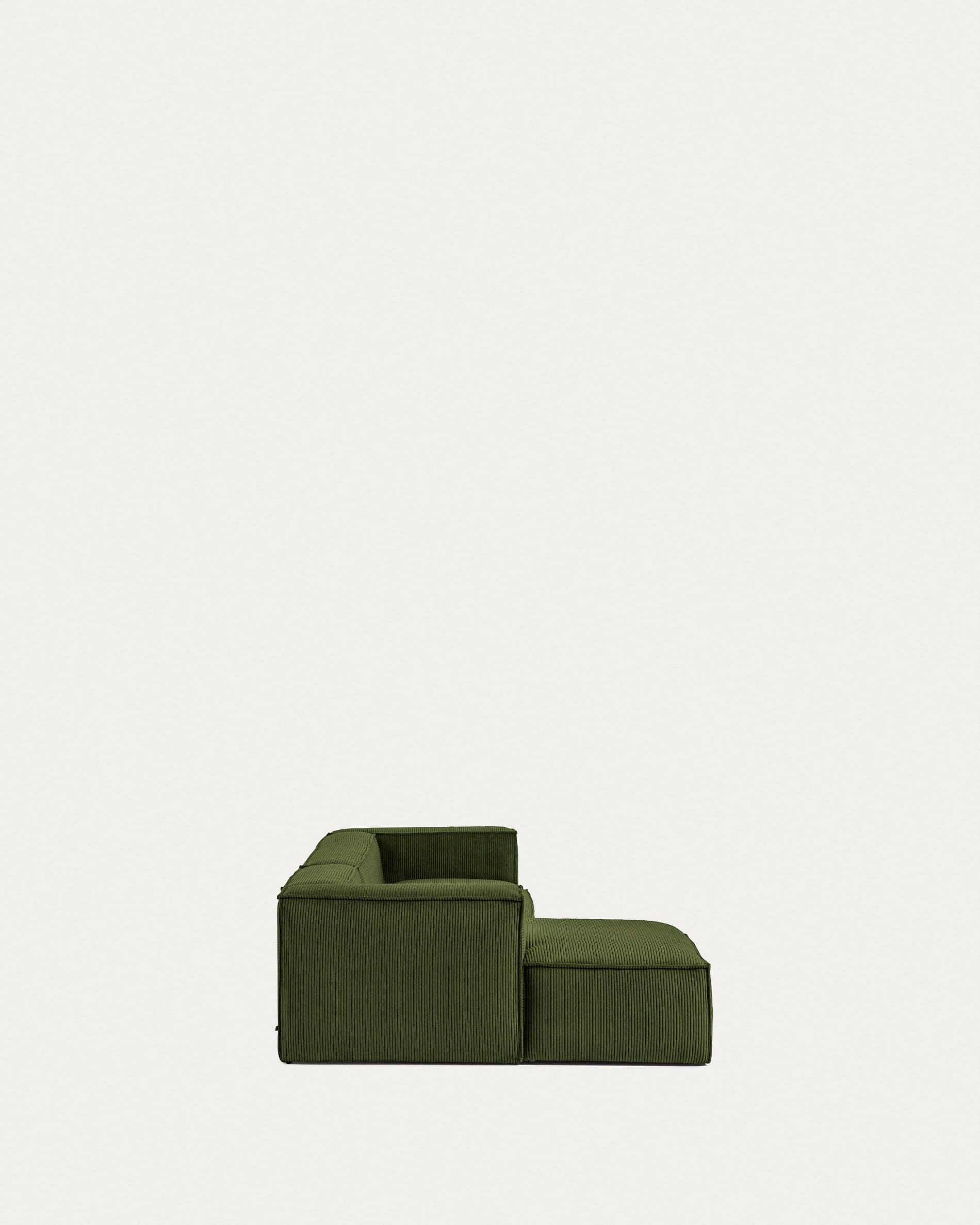 Elegantes 3-Sitzer-Sofa in grünem Cord mit linker Chaiselongue, 300 cm breit, FSC-zertifiziert, für stilvollen Komfort.