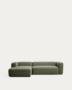 divano a 3 posti <tc>Blok</tc> con chais<tc>elo</tc>Lingua a sinistra in ciniglia verde muschio, 300 cm, FSC Mix Credit