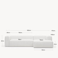 divano a 3 posti <tc>Blok</tc> con chais<tc>elo</tc>Lato destro, ignifugo con finta pelle di agnello bianca, 300 cm, FSC Mix Credit